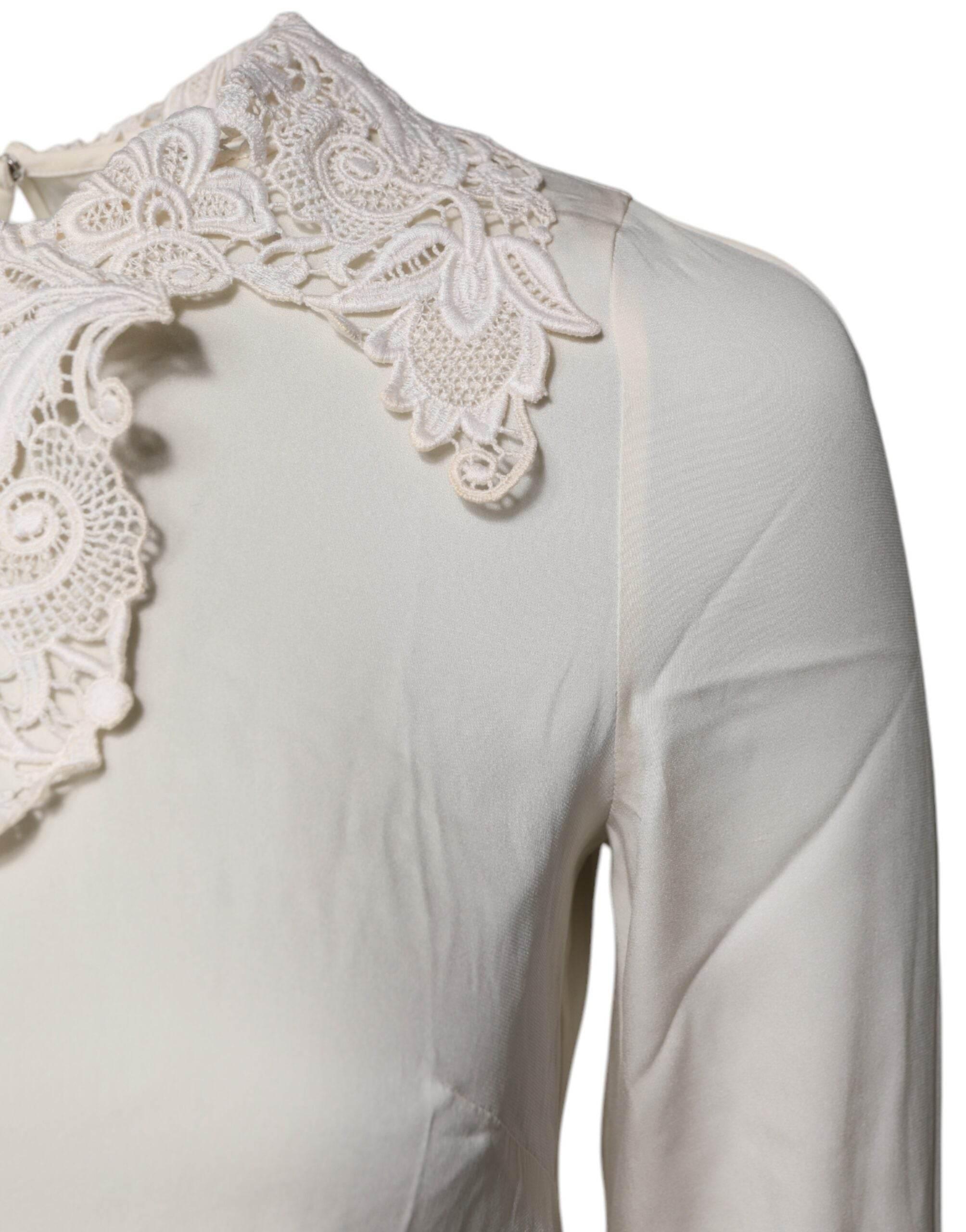 Dolce & Gabbana Cream Floral Lace Long Sleeves Blouse Top - Hilstor