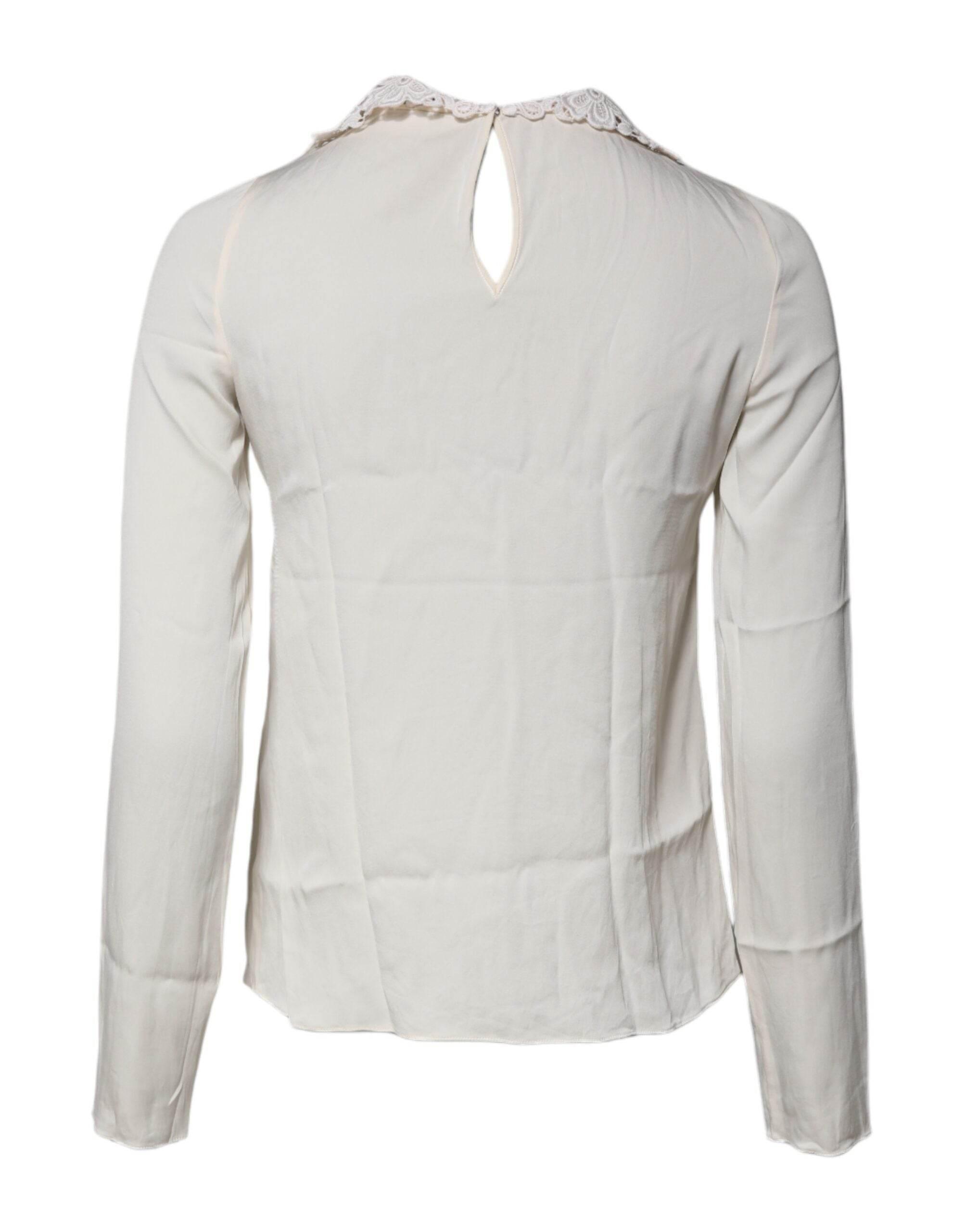 Dolce & Gabbana Cream Floral Lace Long Sleeves Blouse Top - Hilstor