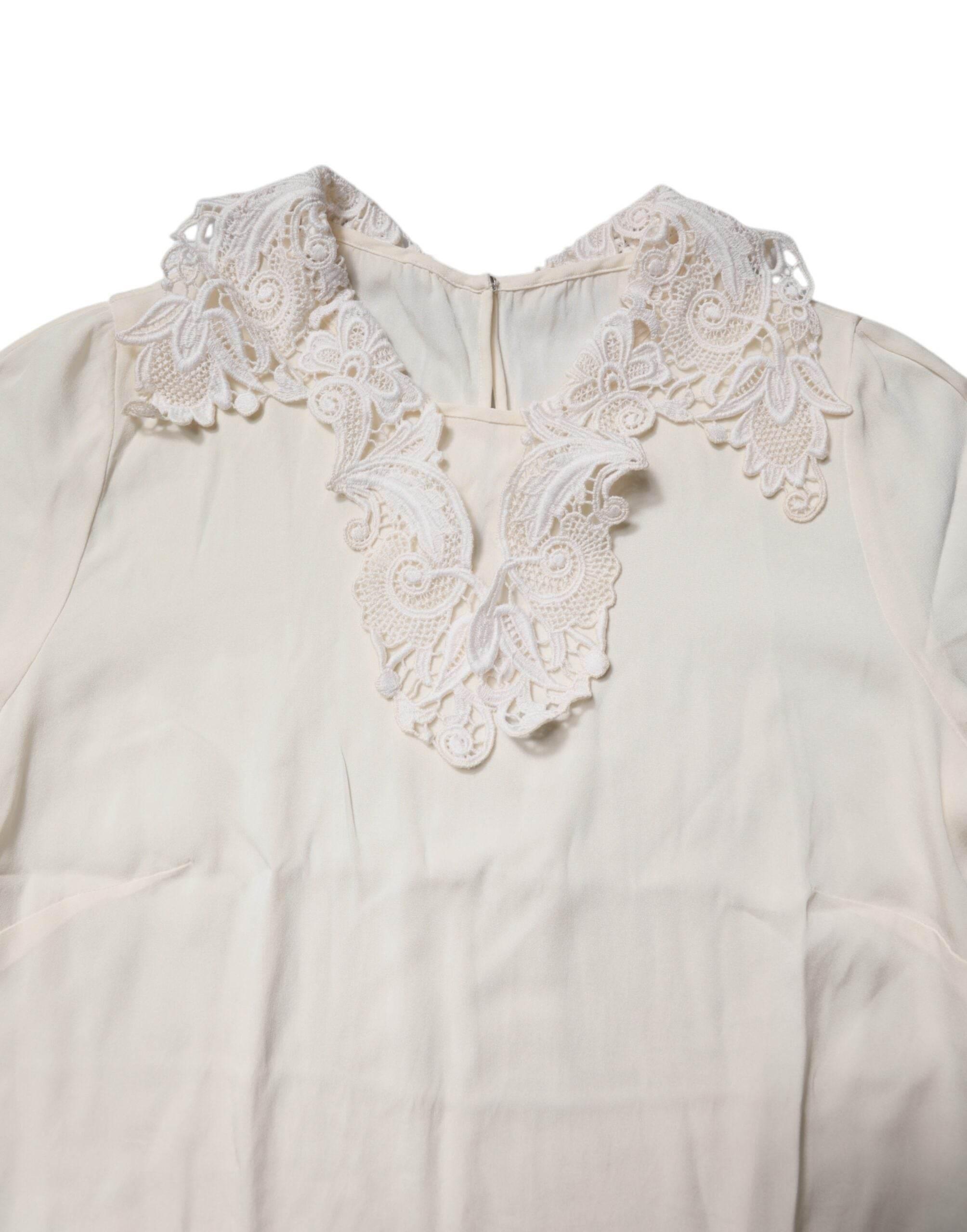 Dolce & Gabbana Cream Floral Lace Long Sleeves Blouse Top - Hilstor