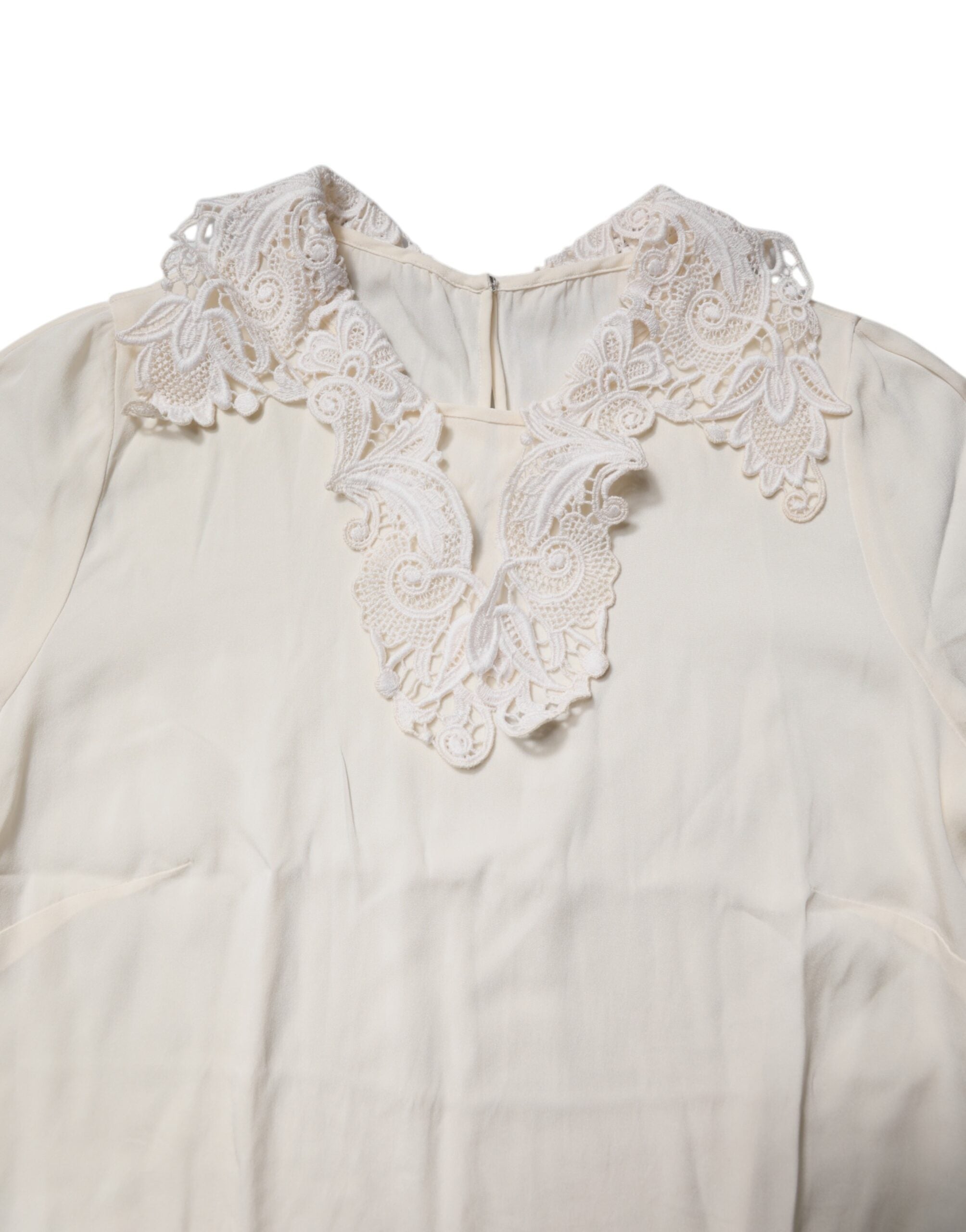 Dolce &amp; Gabbana Cream Blomsterblonde Langærmet Bluse Top