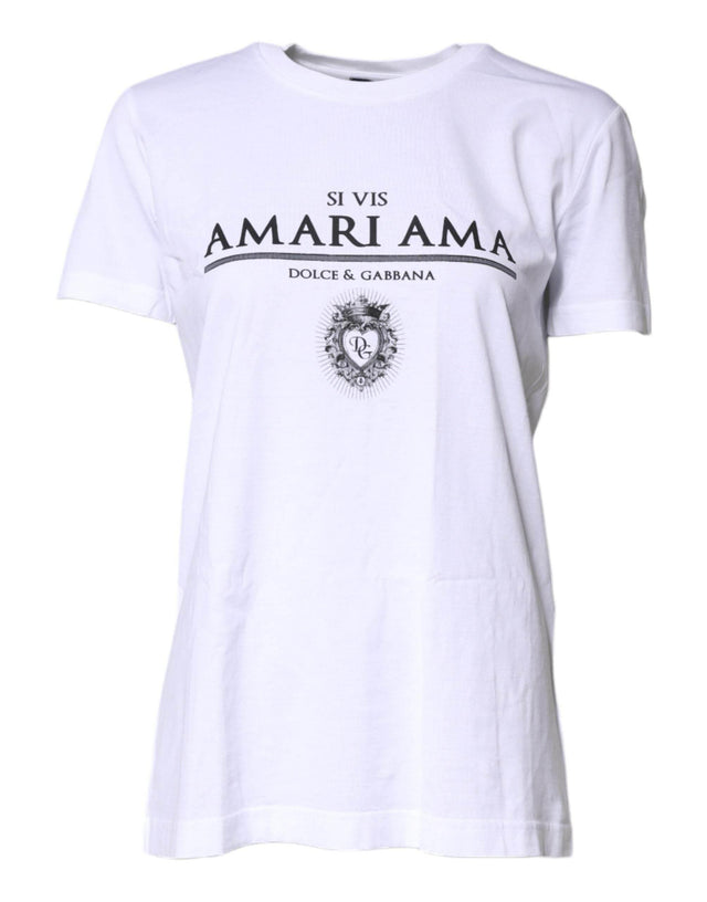 Dolce & Gabbana White Cotton Printed Round Neck Top T-shirt - Hilstor