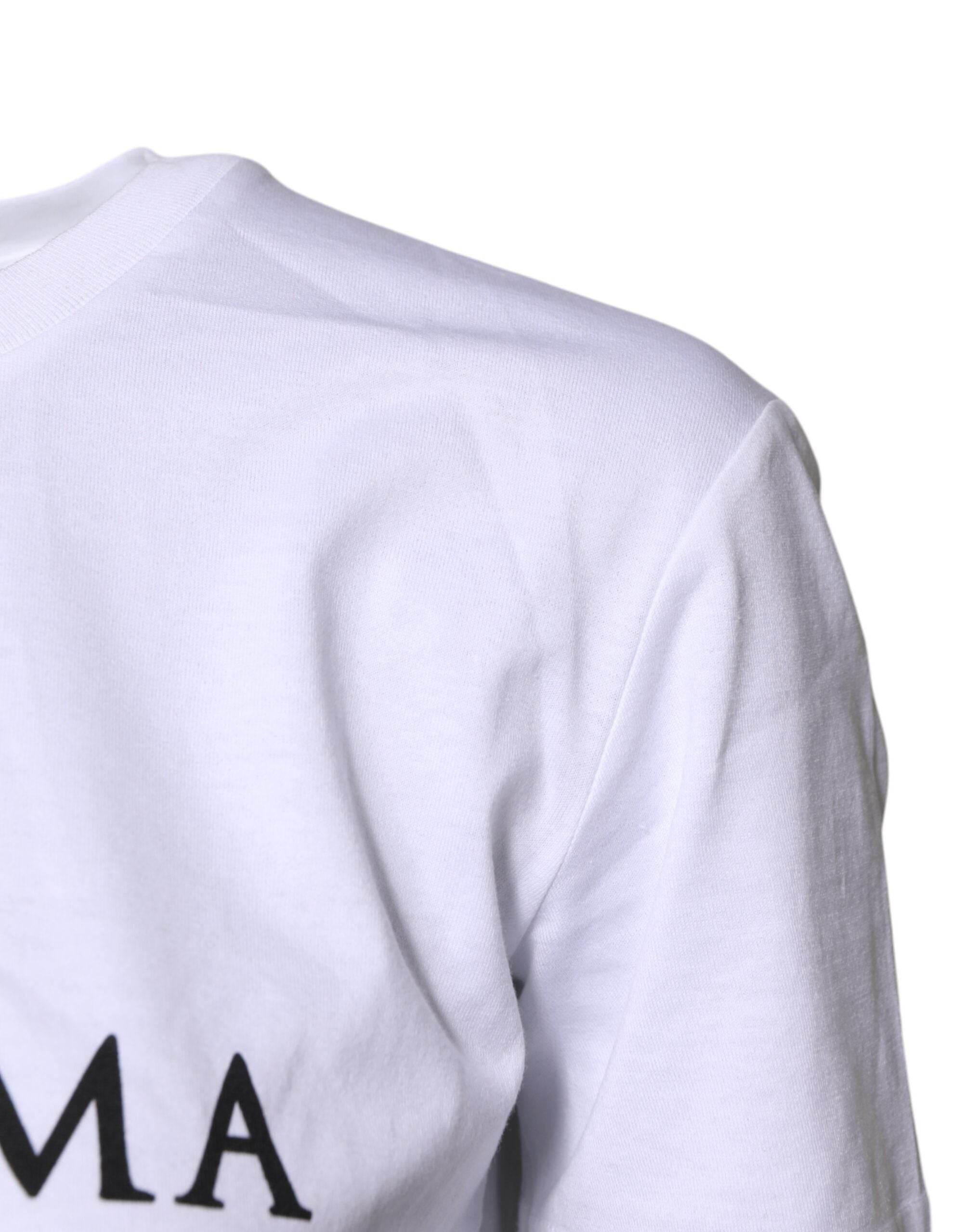 Dolce & Gabbana White Cotton Printed Round Neck Top T-shirt - Hilstor