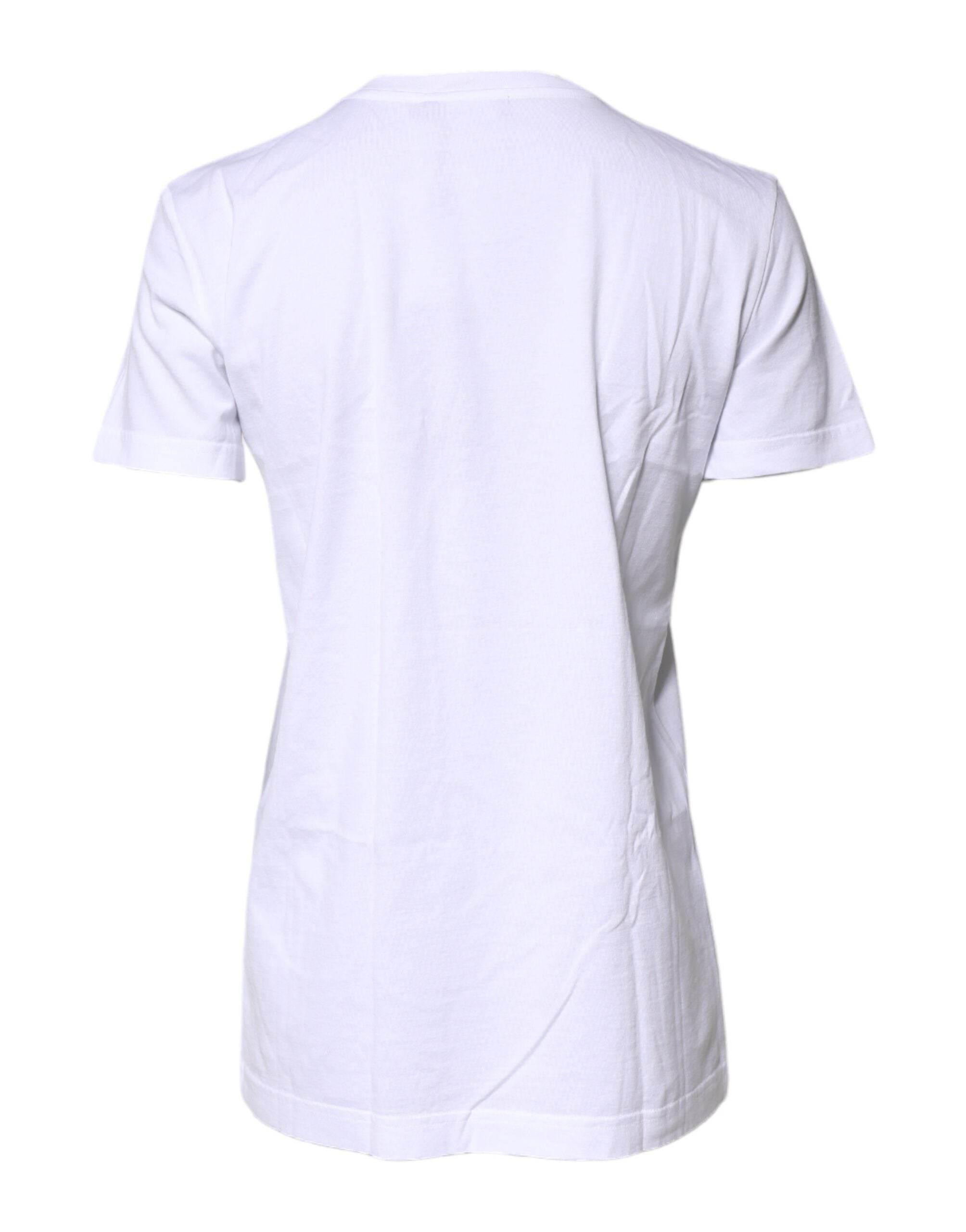 Dolce & Gabbana White Cotton Printed Round Neck Top T-shirt - Hilstor
