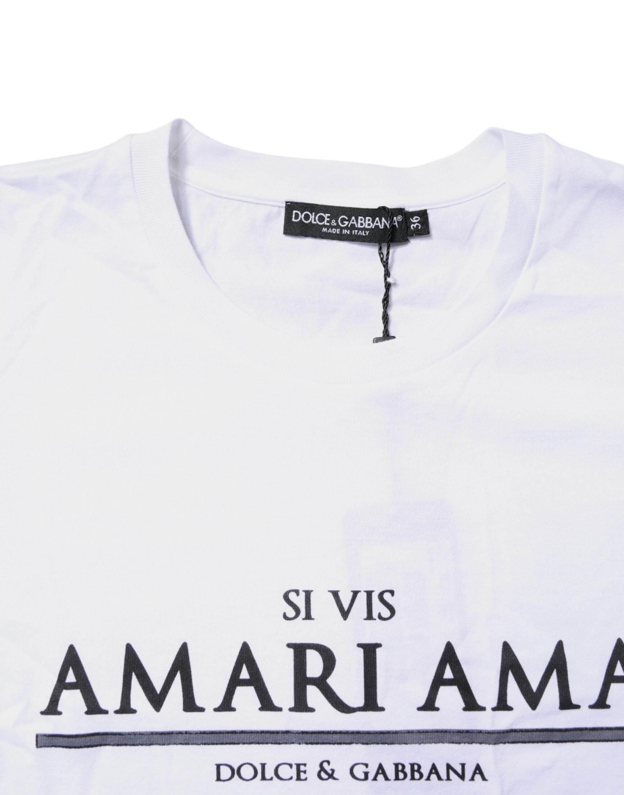 Dolce & Gabbana White Cotton Printed Round Neck Top T-shirt - Hilstor