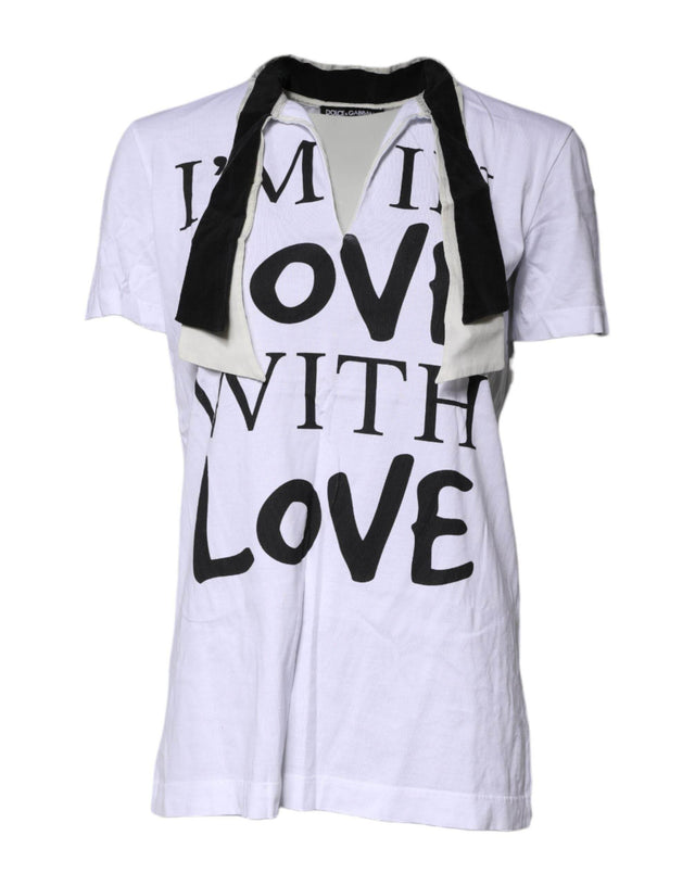 Dolce & Gabbana White Cotton Silk Blend Ascot Collar T-shirt - Hilstor
