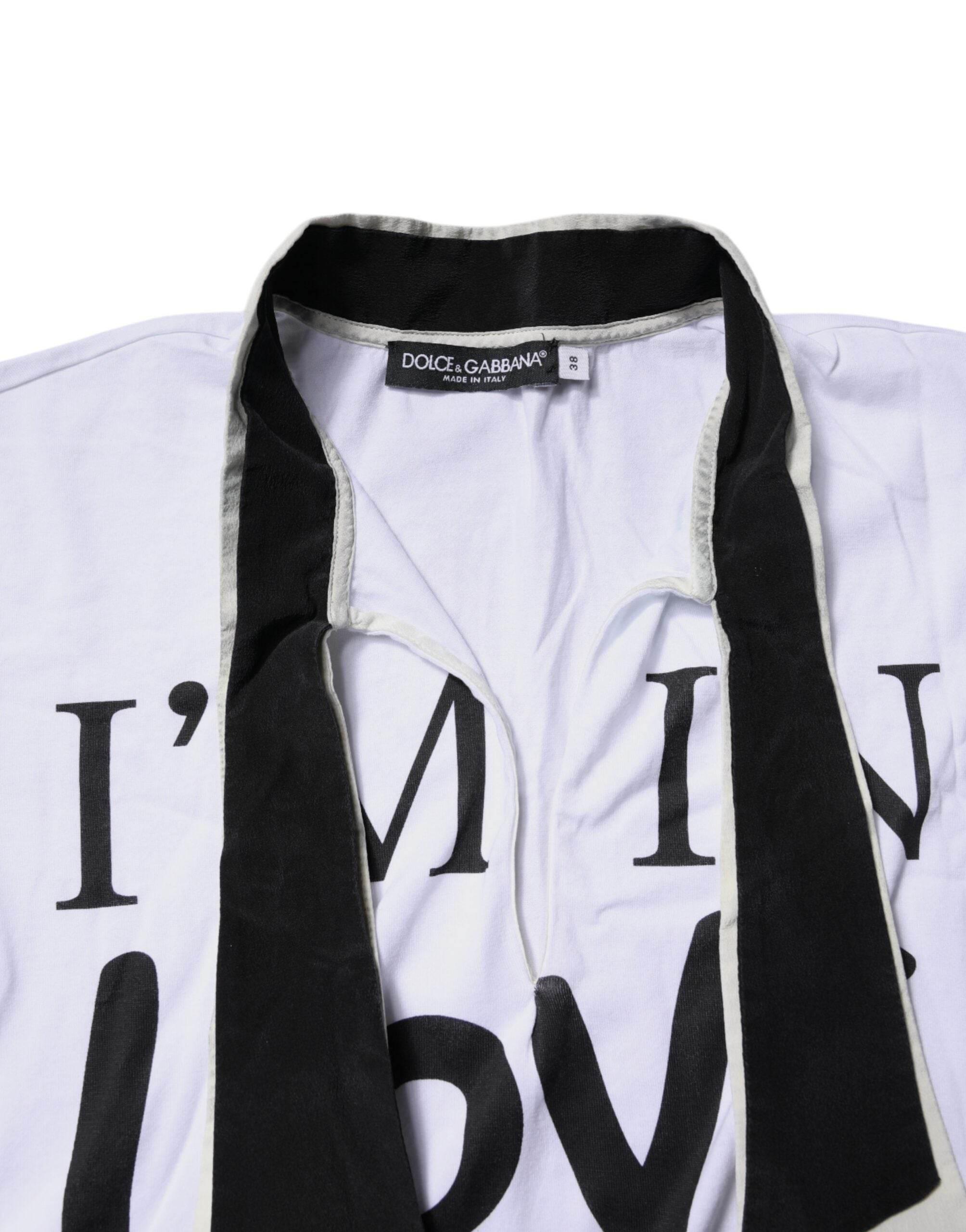 Dolce & Gabbana White Cotton Silk Blend Ascot Collar T-shirt - Hilstor