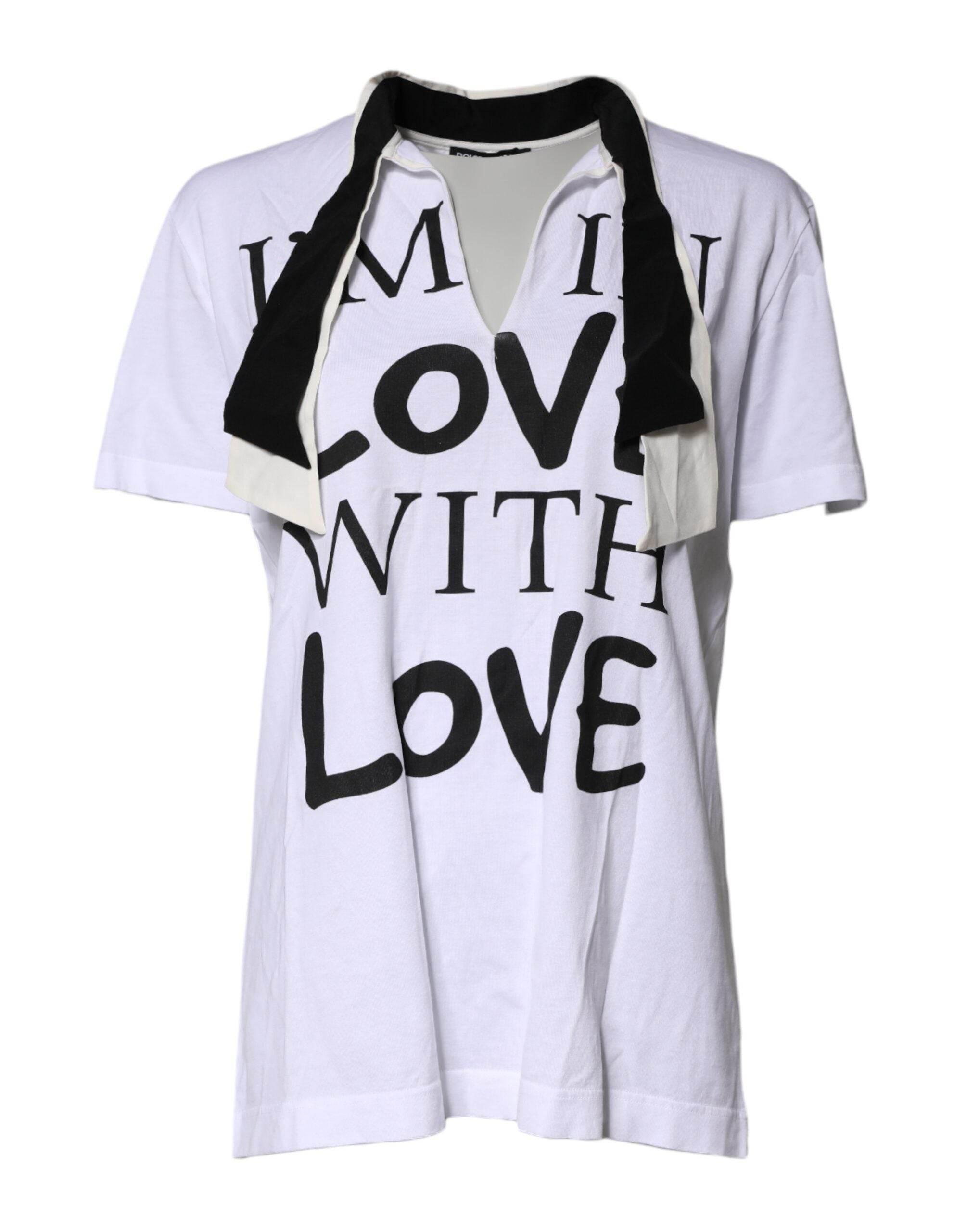Dolce & Gabbana White Cotton Silk Blend Ascot Collar T-shirt - Hilstor