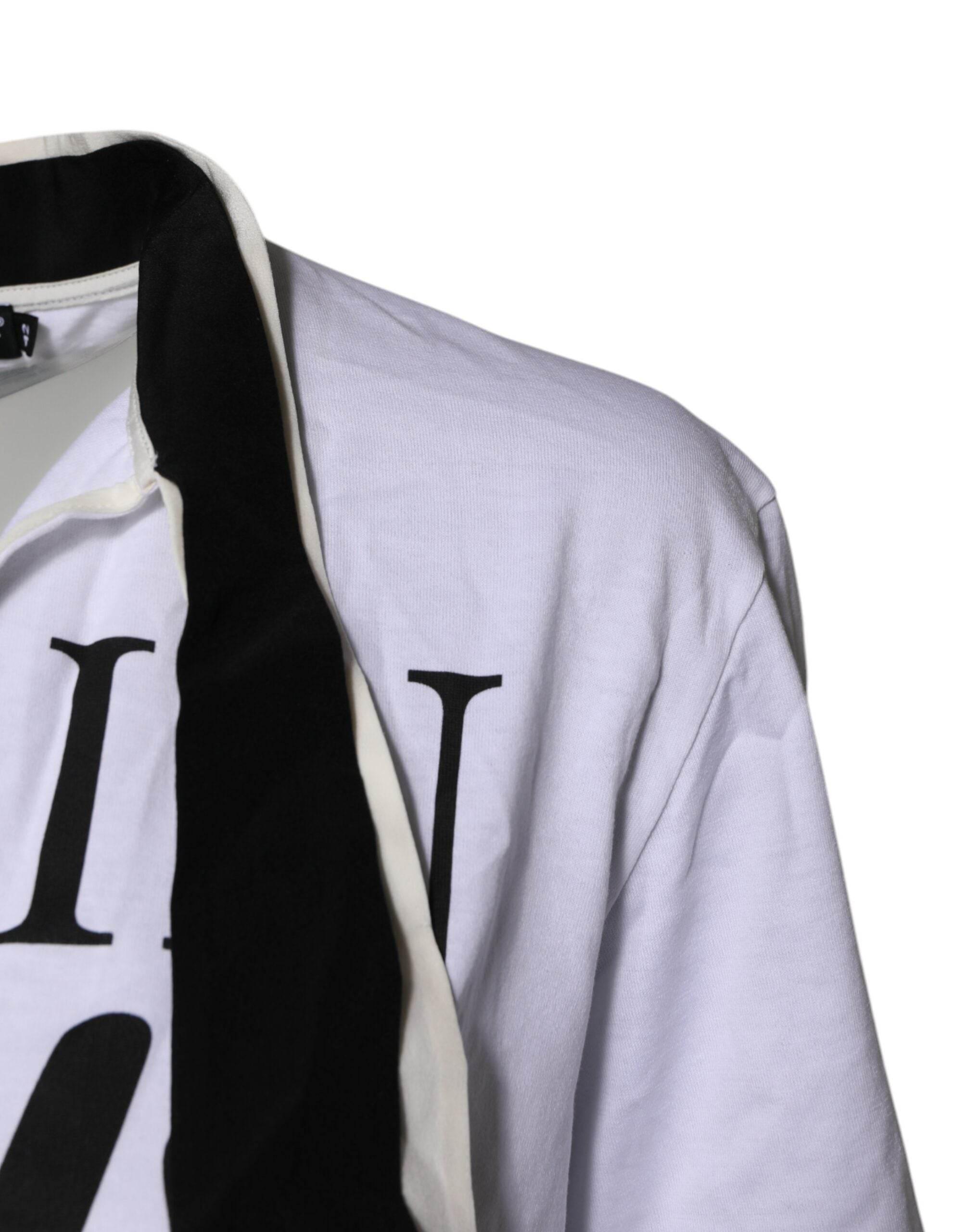 Dolce & Gabbana White Cotton Silk Blend Ascot Collar T-shirt - Hilstor