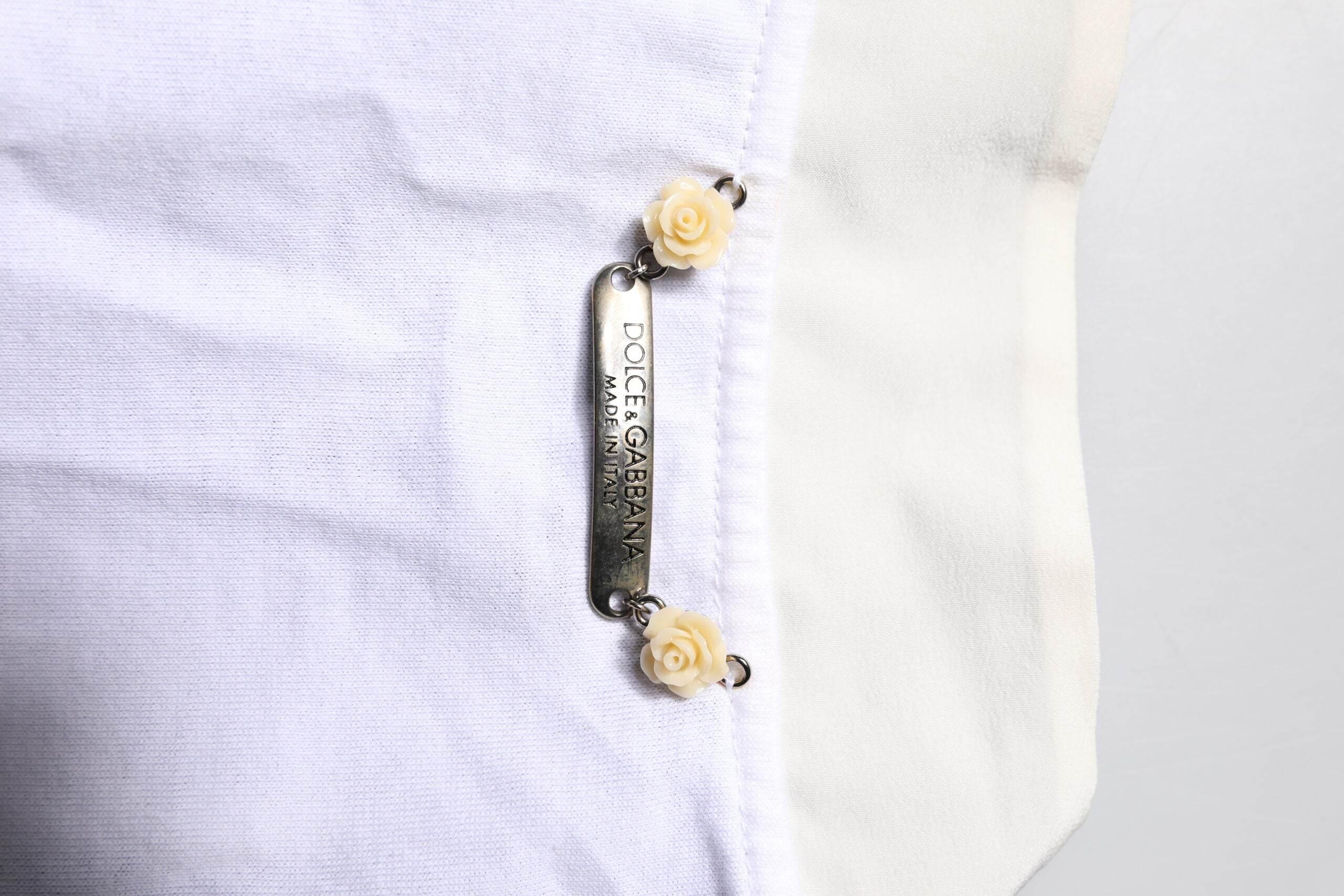 Dolce & Gabbana White Cotton Silk Blend Ascot Collar T-shirt - Hilstor