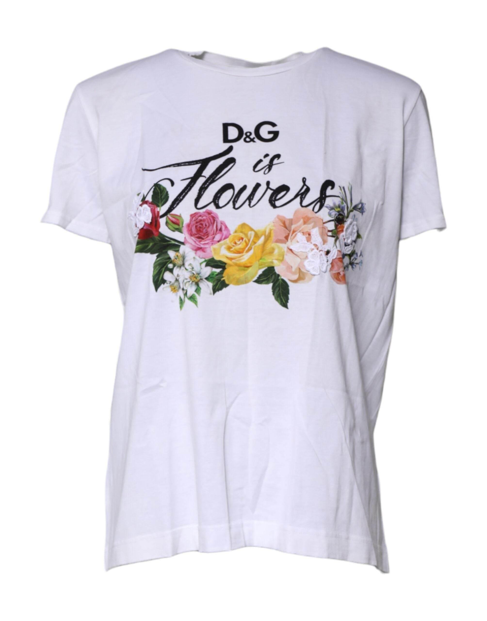 Dolce & Gabbana White Cotton DG Floral Embroidered Top T-shirt - Hilstor