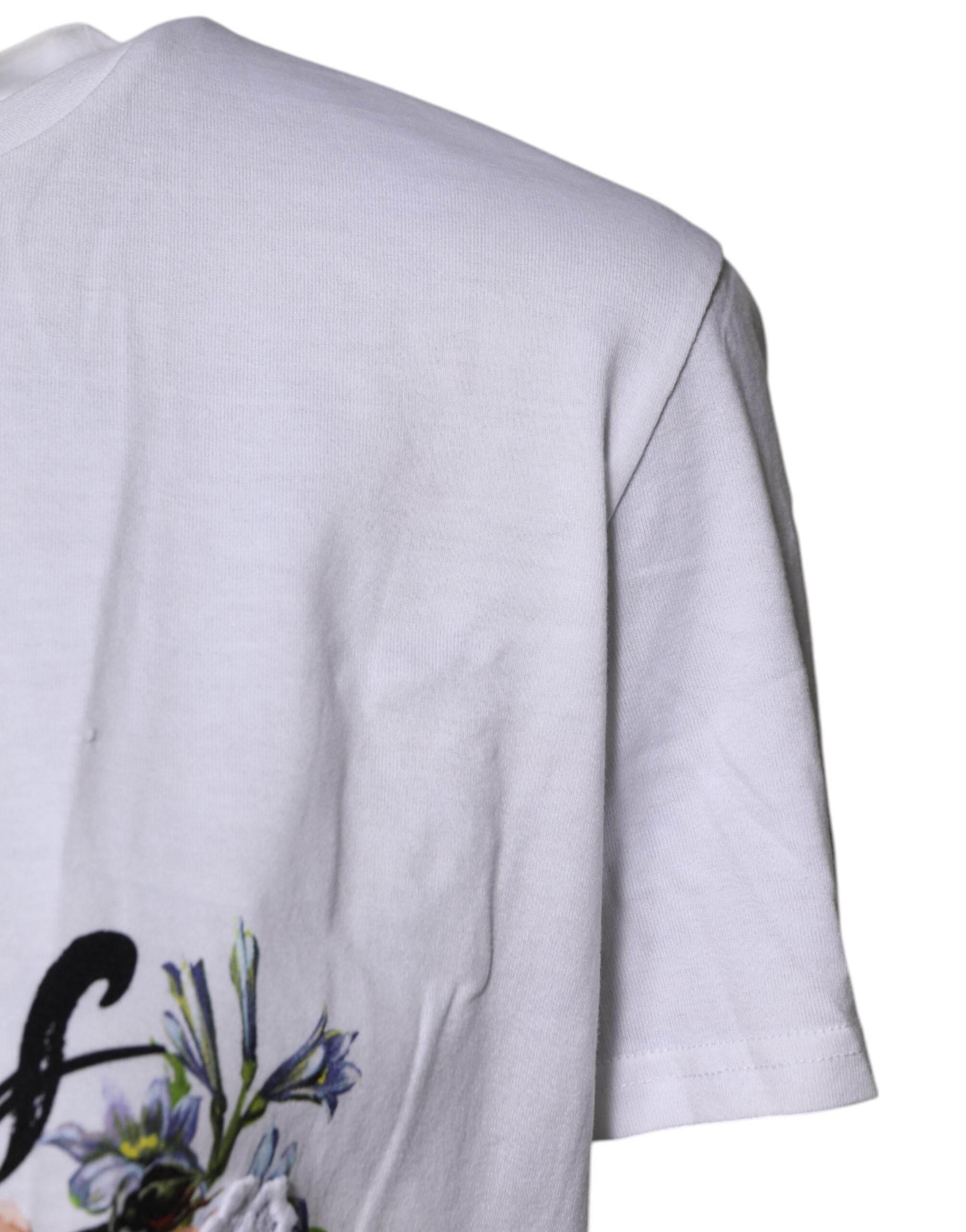Dolce & Gabbana White Cotton DG Floral Embroidered Top T-shirt - Hilstor