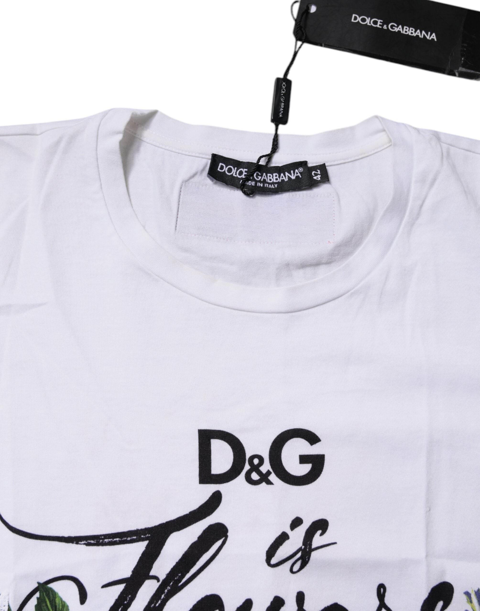 Dolce & Gabbana White Cotton DG Floral Embroidered Top T-shirt - Hilstor