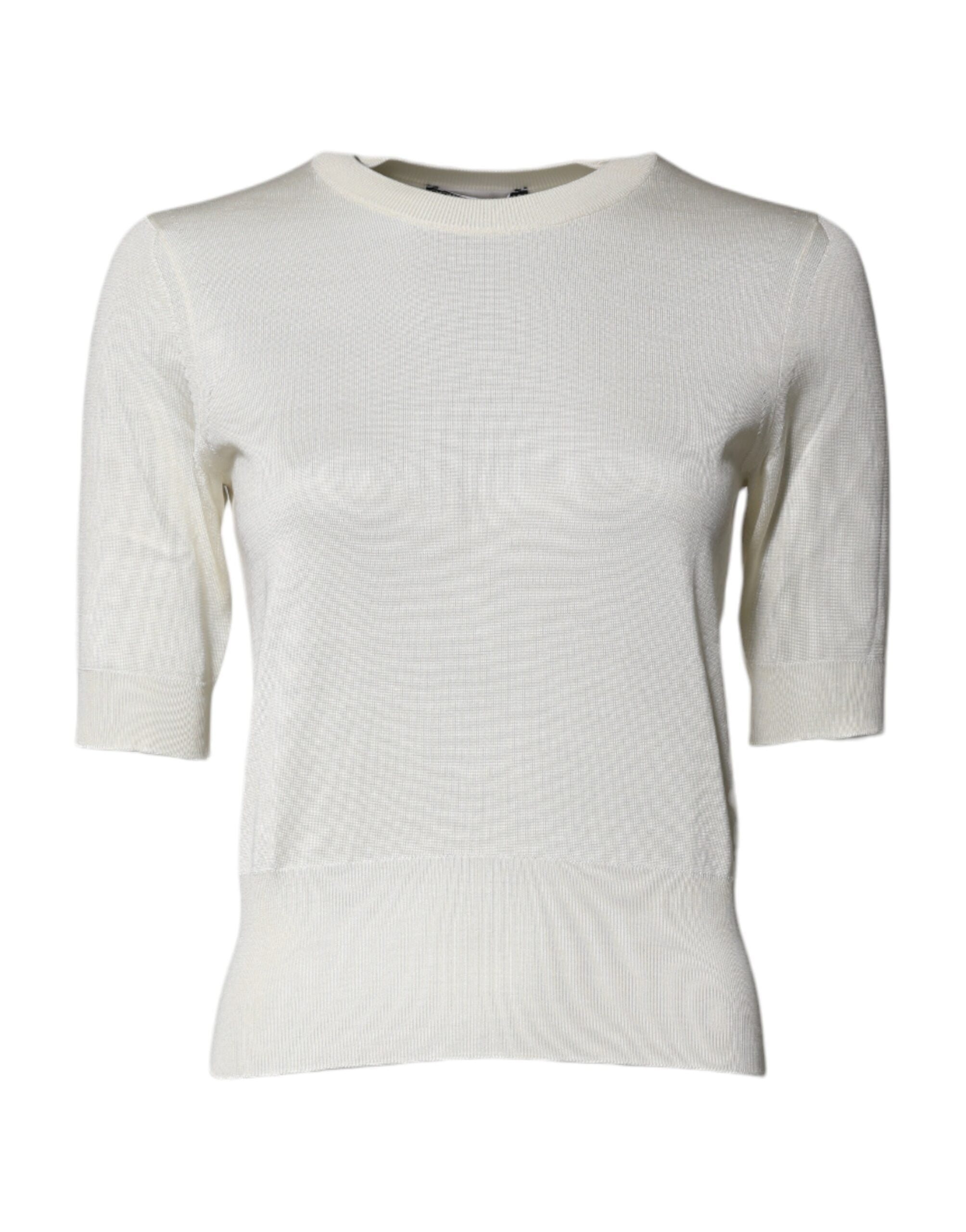 Dolce &amp; Gabbana creme kortærmet silkebluse med rund hals
