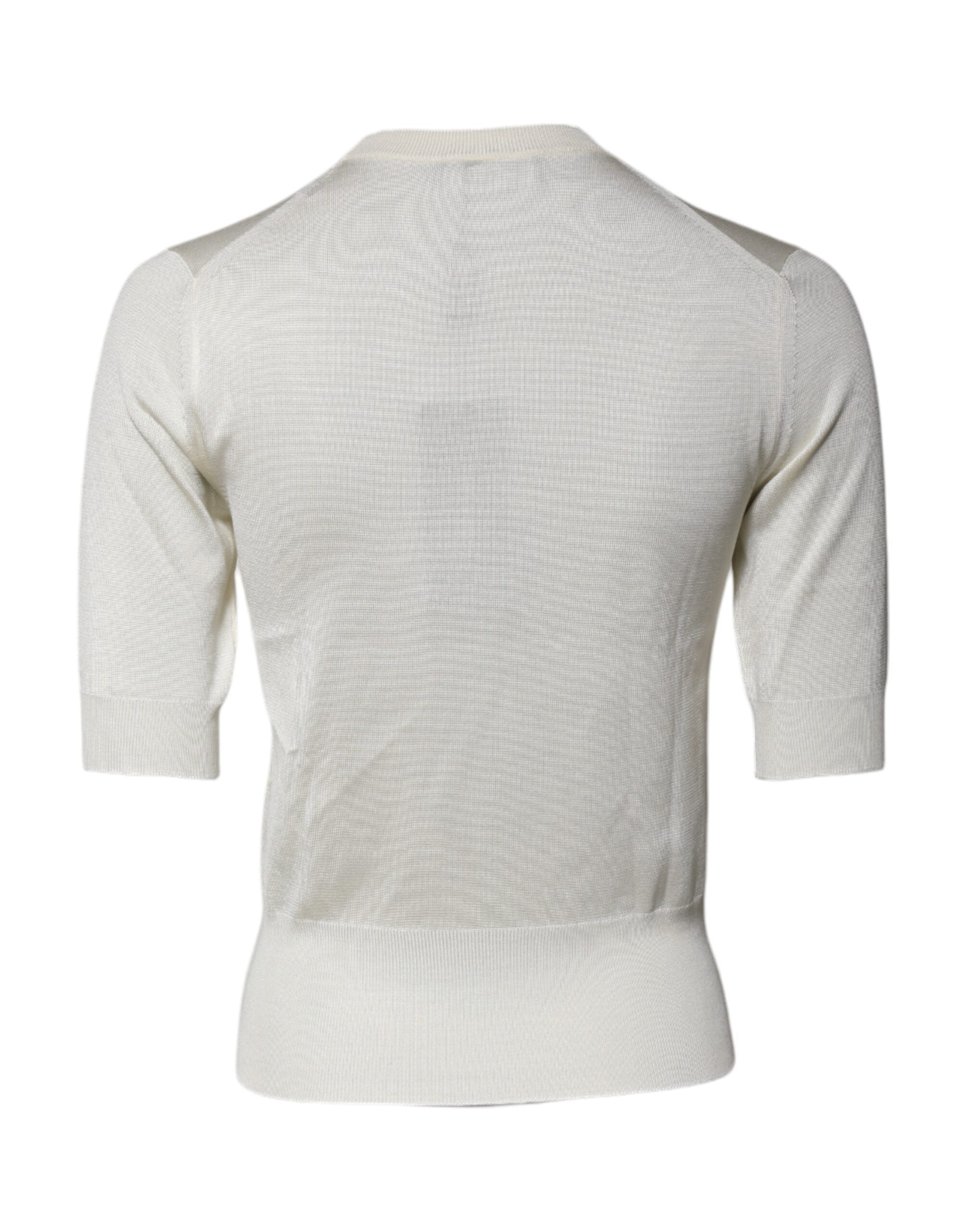 Dolce &amp; Gabbana creme kortærmet silkebluse med rund hals