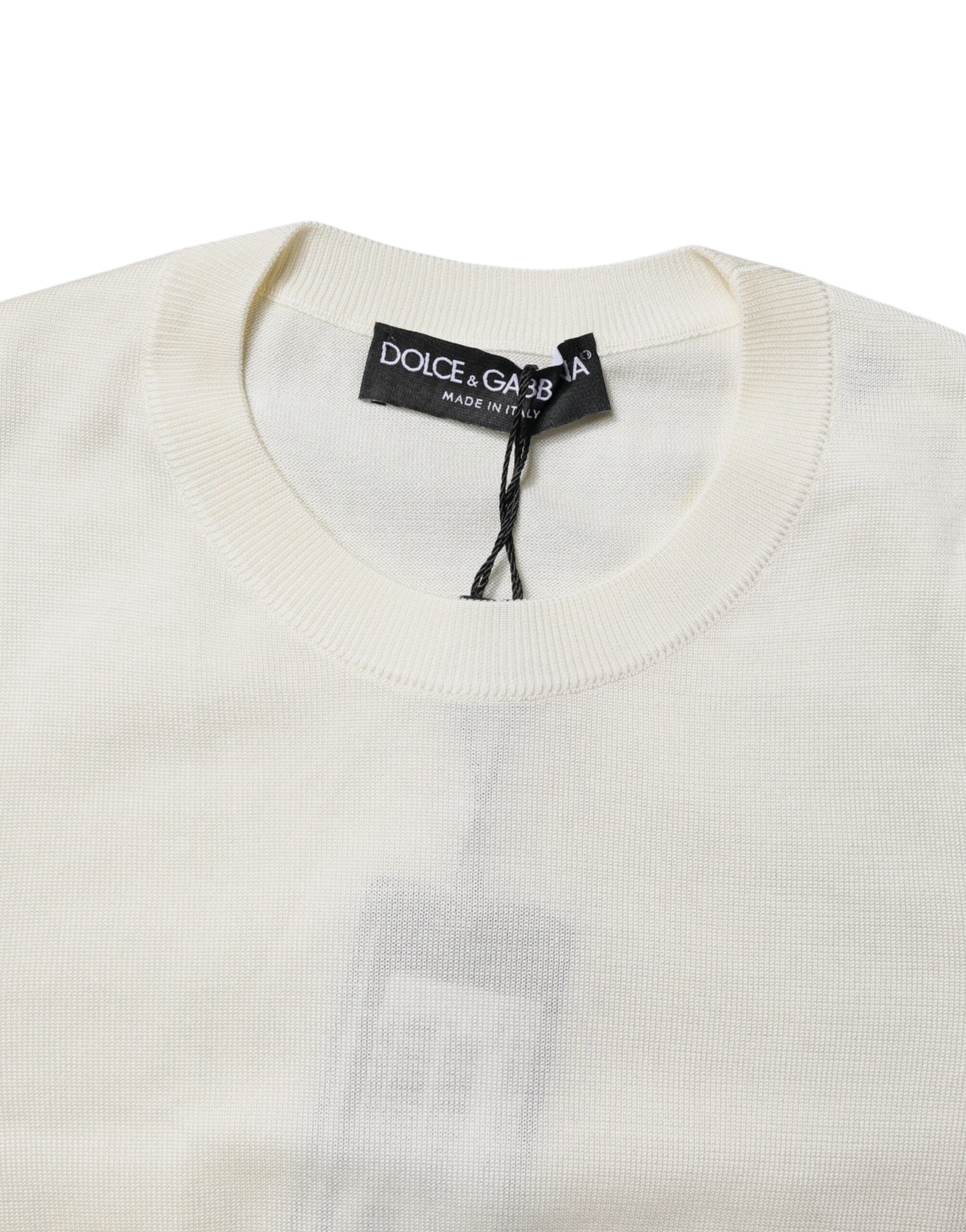 Dolce &amp; Gabbana creme kortærmet silkebluse med rund hals