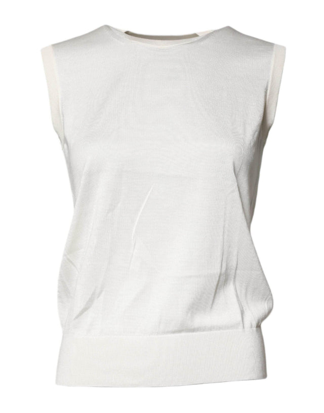 Dolce & Gabbana Cream Sleeveless Silk Round Neck Tank Top - Hilstor