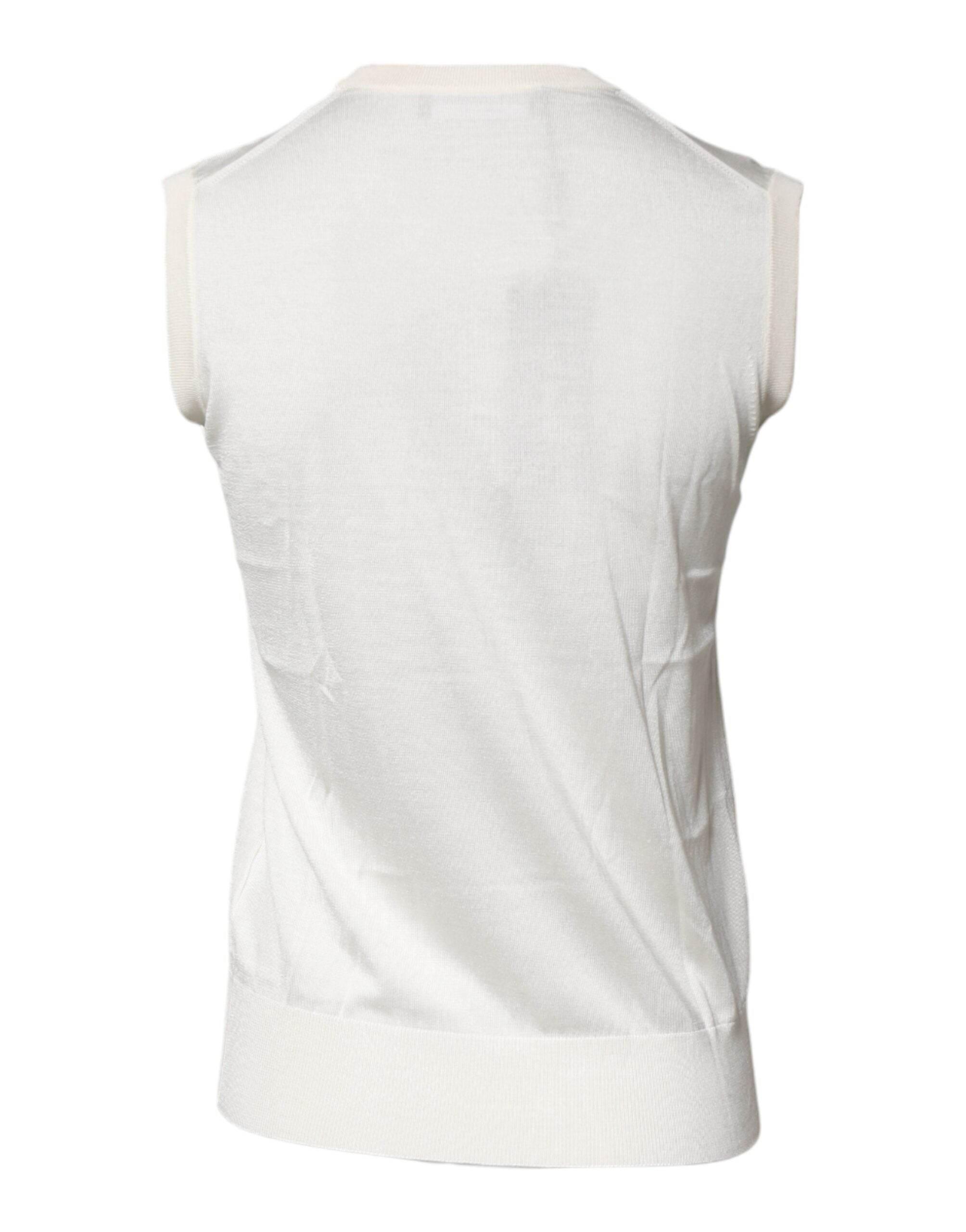 Dolce & Gabbana Cream Sleeveless Silk Round Neck Tank Top - Hilstor