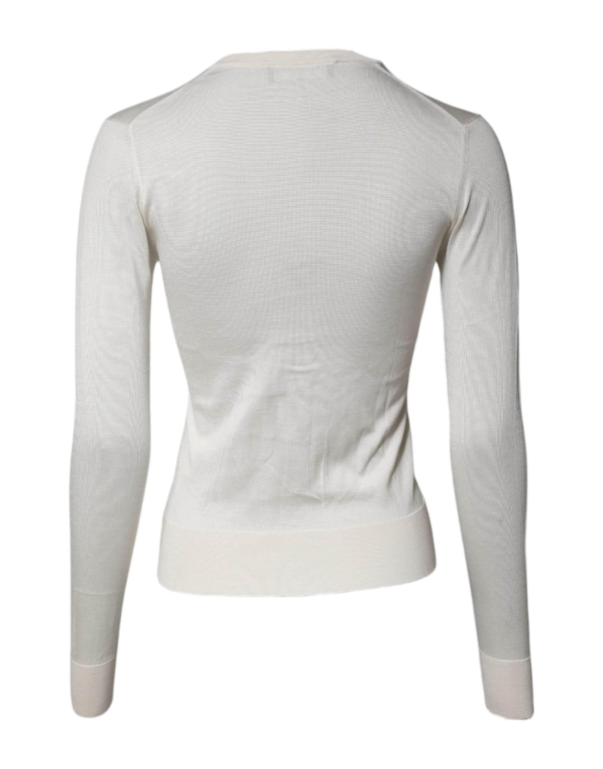 Dolce & Gabbana Cream Floral Silk Embellished Cardigan Sweater - Hilstor