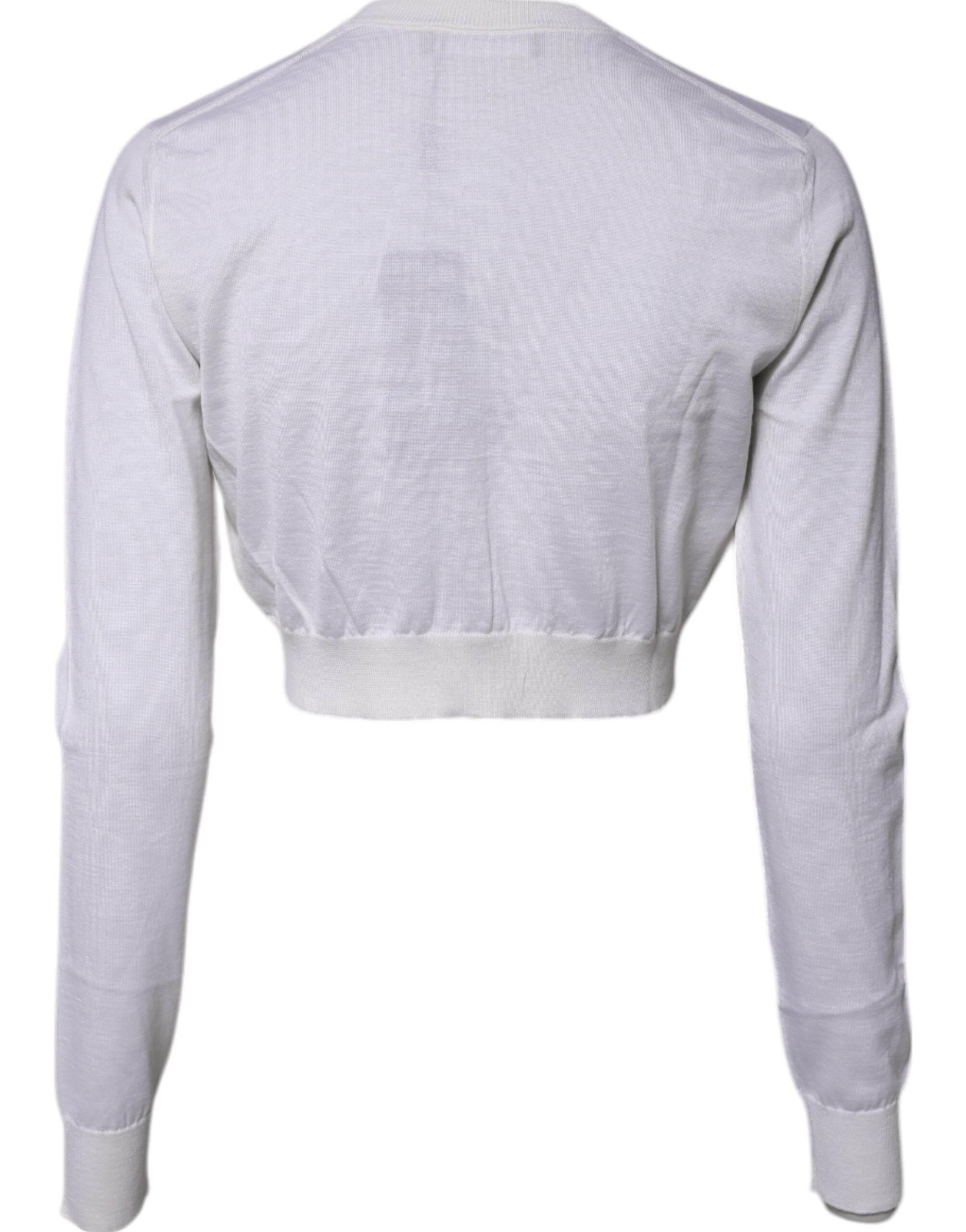 Dolce & Gabbana Cream Cashmere Knit Cropped Cardigan Sweater - Hilstor