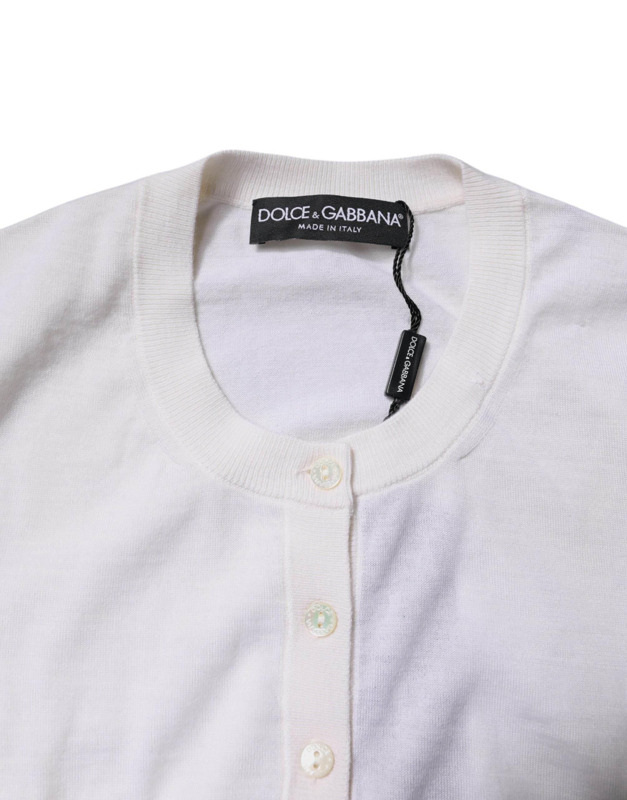Dolce & Gabbana Cream Cashmere Knit Cropped Cardigan Sweater - Hilstor