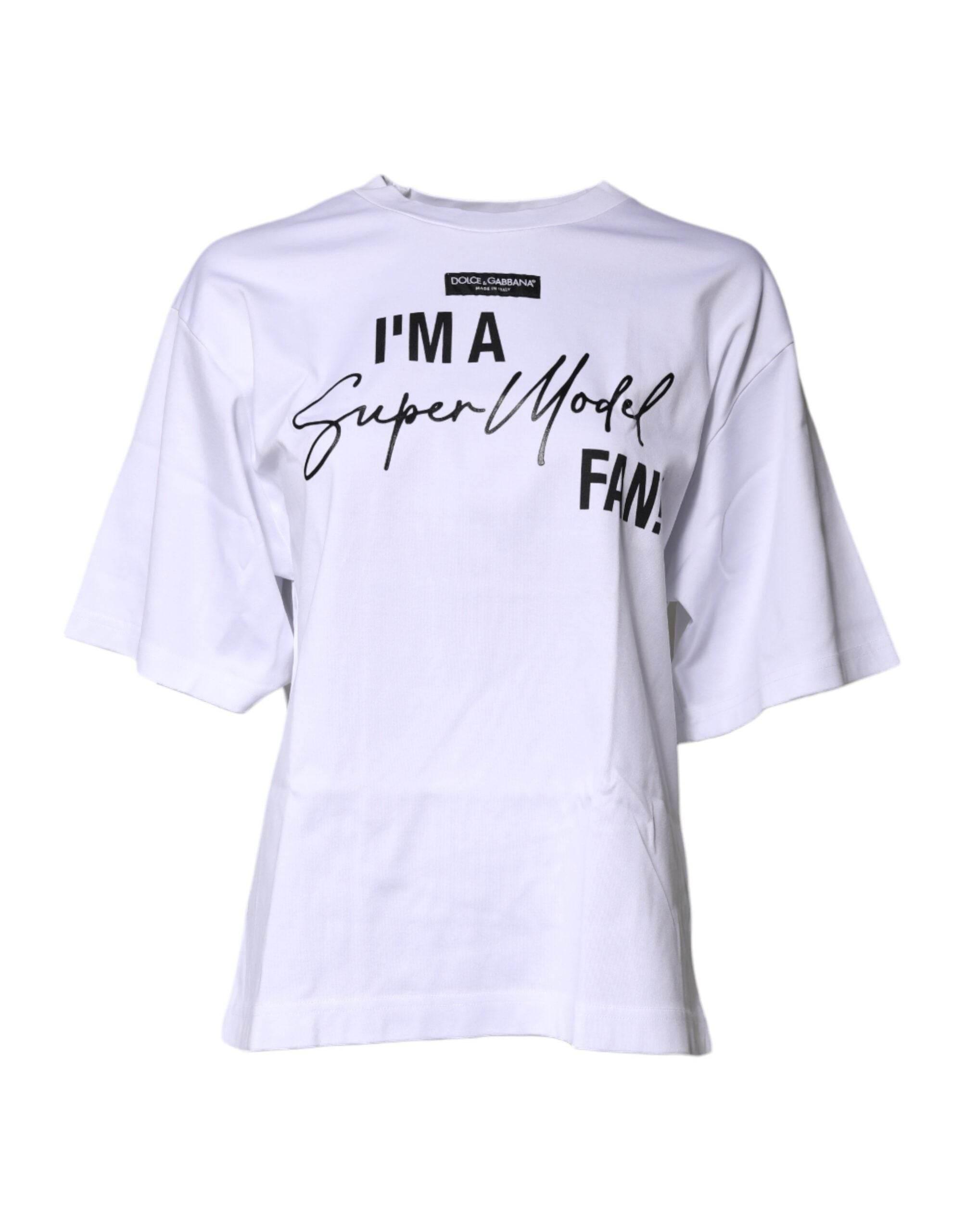Dolce & Gabbana White Printed Cotton Round Neck Top T-shirt - Hilstor