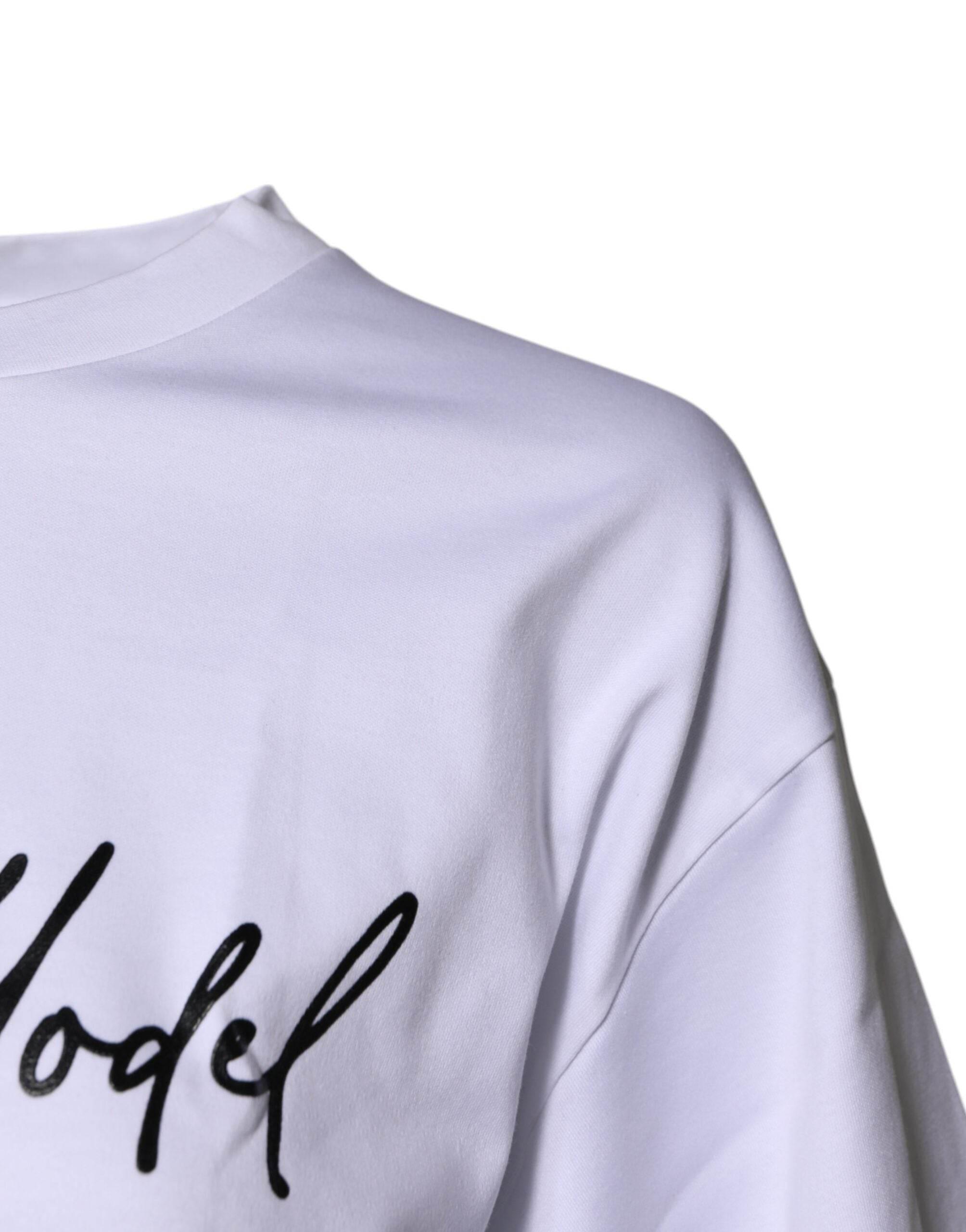 Dolce & Gabbana White Printed Cotton Round Neck Top T-shirt - Hilstor
