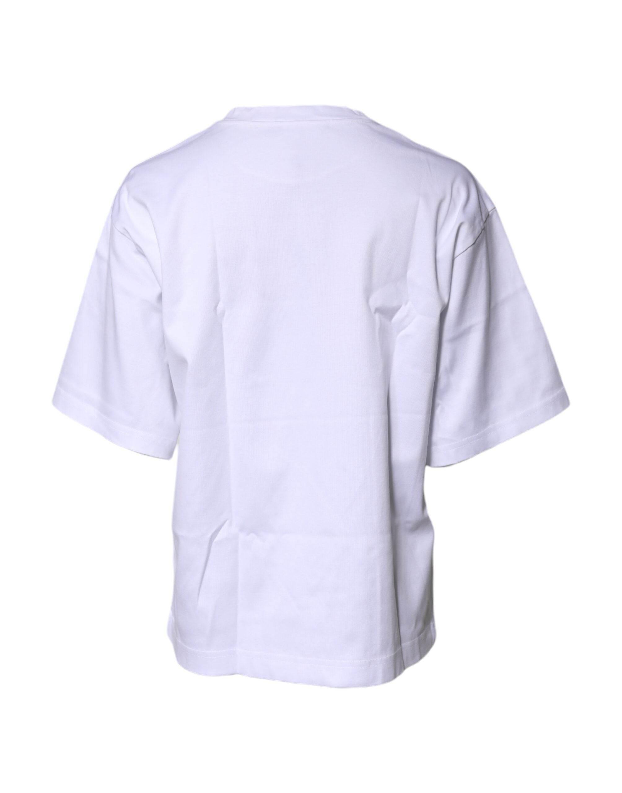 Dolce & Gabbana White Printed Cotton Round Neck Top T-shirt - Hilstor