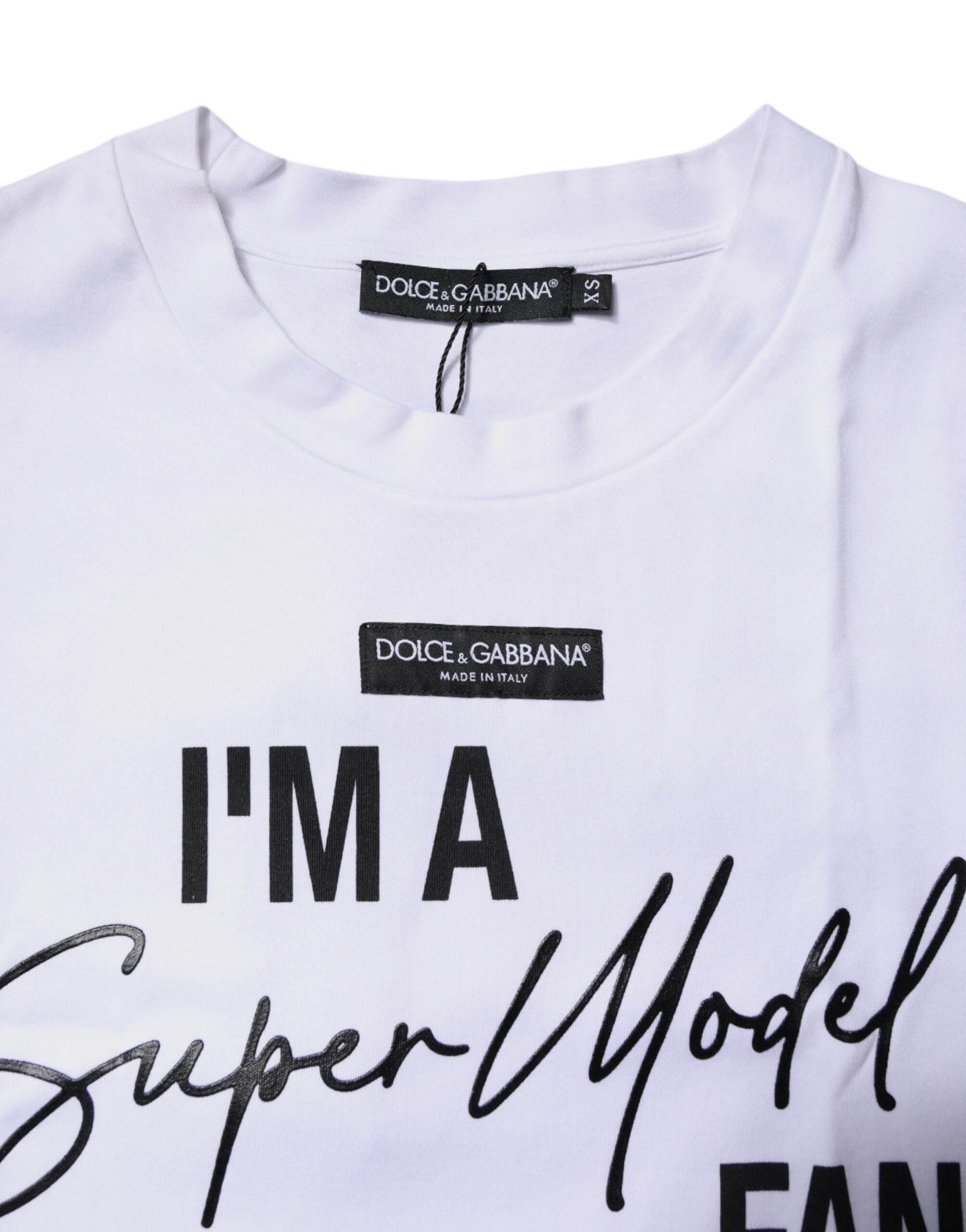 Dolce & Gabbana White Printed Cotton Round Neck Top T-shirt - Hilstor