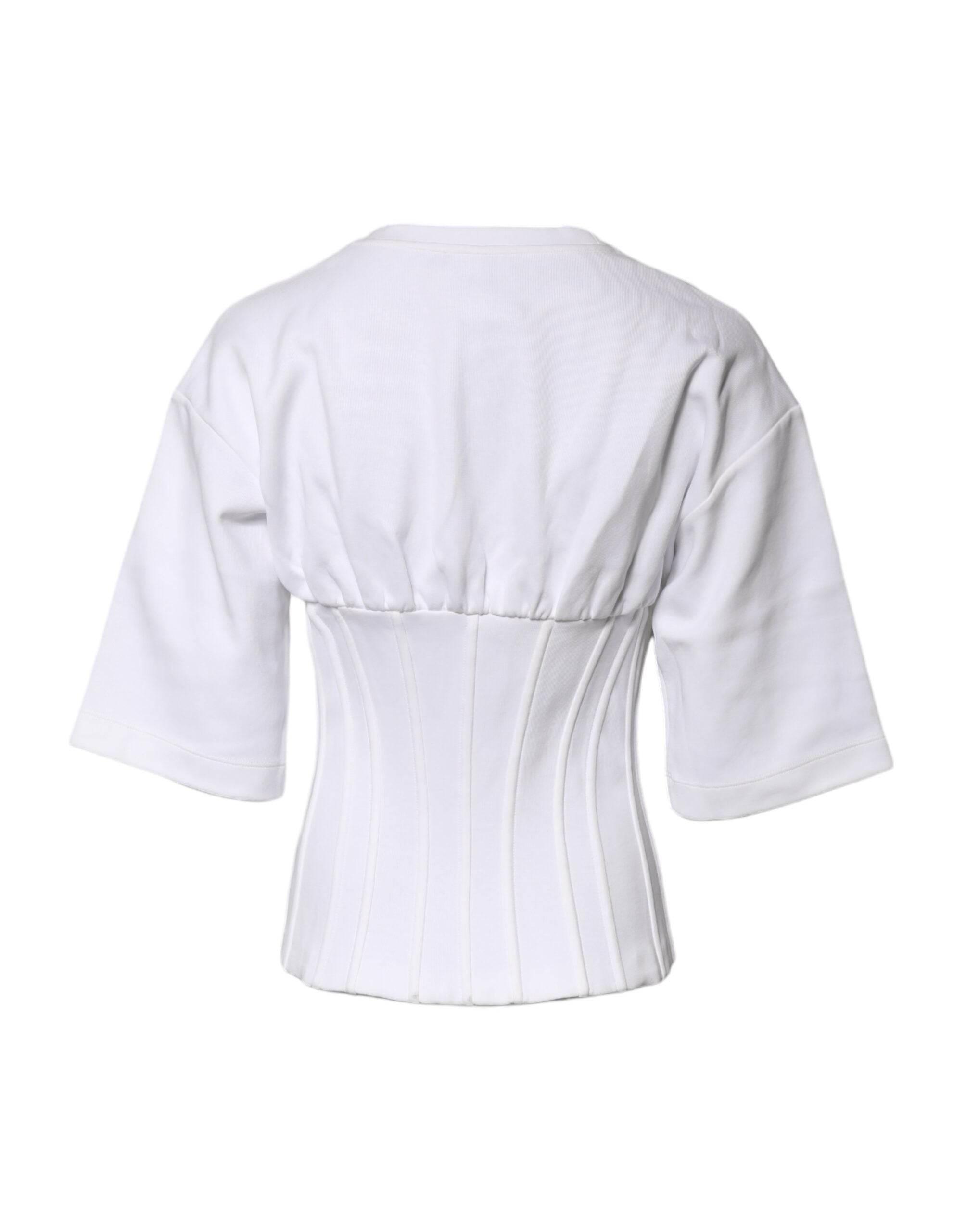 Dolce & Gabbana White Cotton Blend 3/4 Sleeves Blouse Top - Hilstor