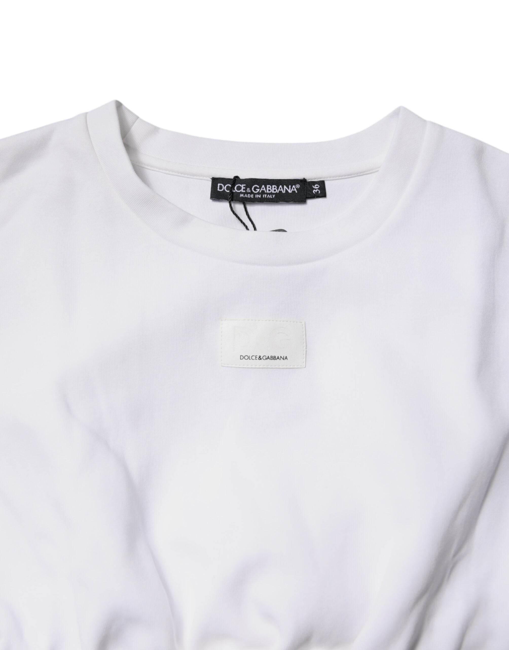 Dolce & Gabbana White Cotton Blend 3/4 Sleeves Blouse Top - Hilstor