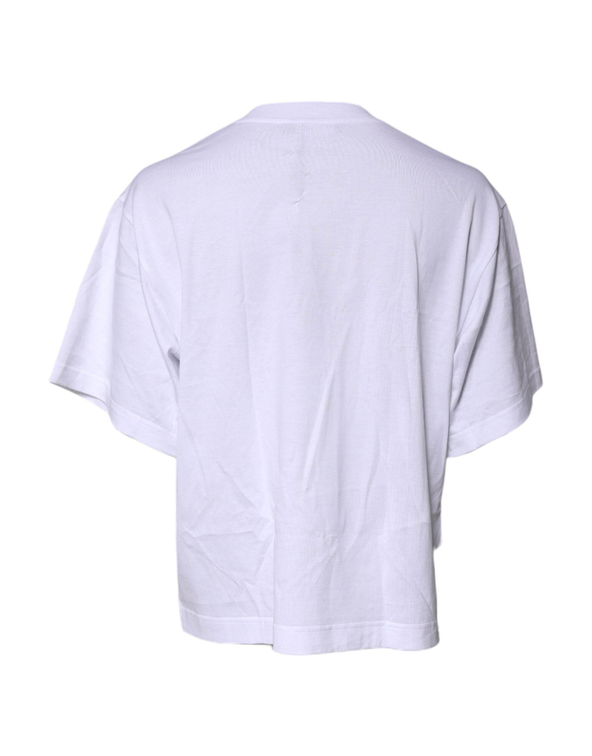 Dolce & Gabbana White Printed Round Neck Top Cotton T-shirt - Hilstor