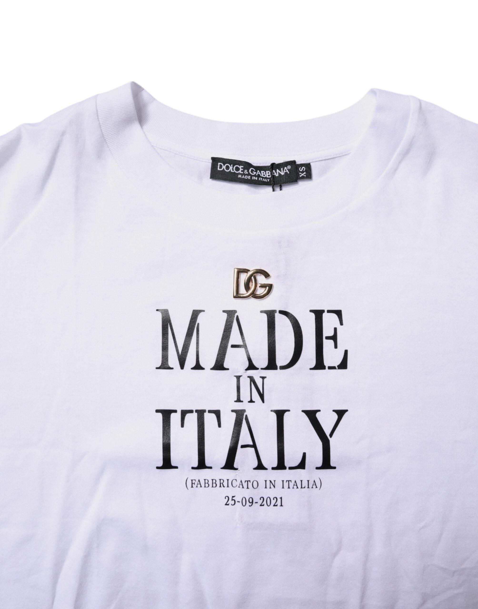 Dolce & Gabbana White Printed Round Neck Top Cotton T-shirt - Hilstor
