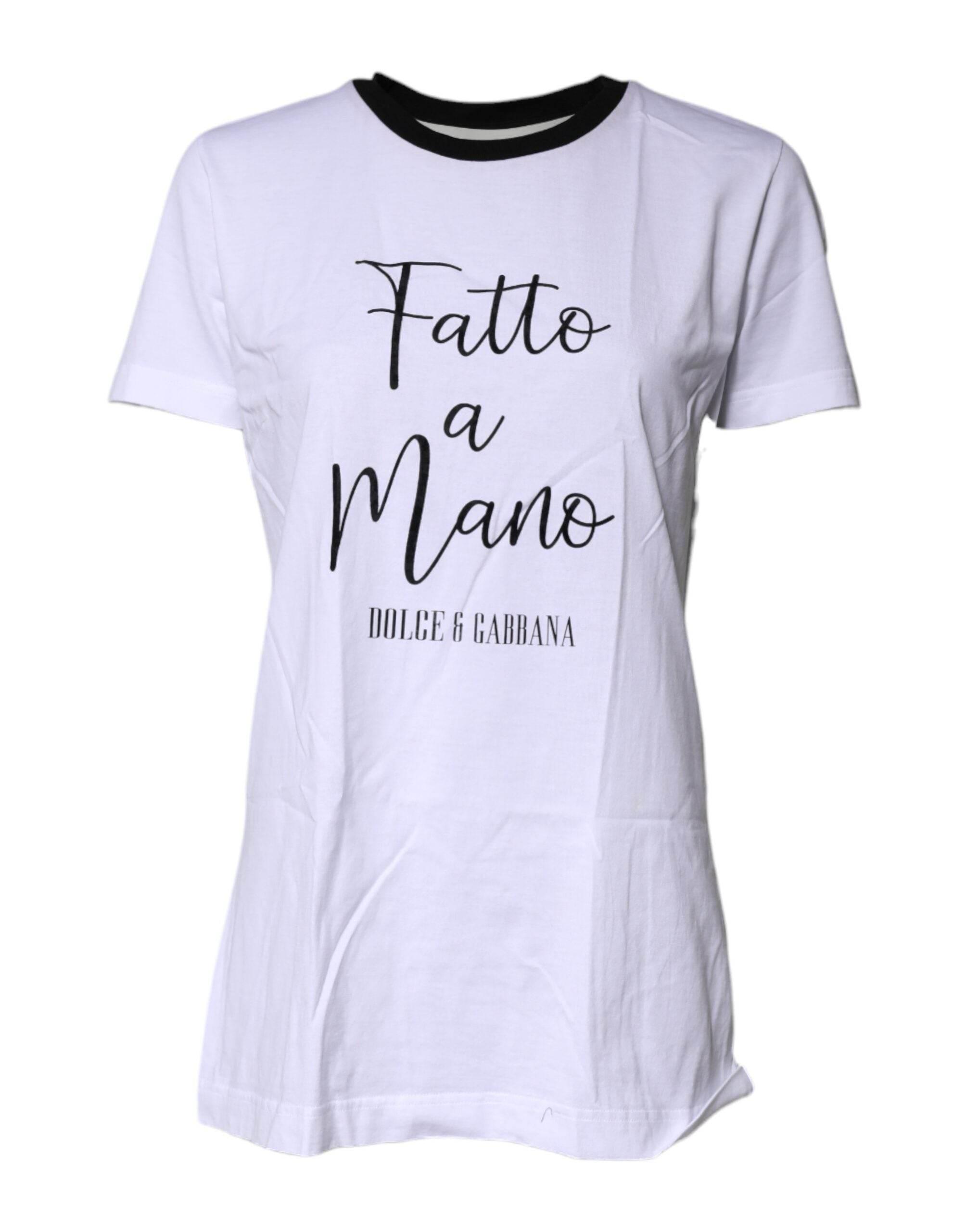 Dolce & Gabbana White Printed Round Neck Top Cotton T-shirt - Hilstor