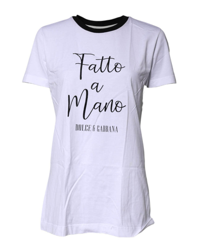 Dolce & Gabbana White Printed Round Neck Top Cotton T-shirt - Hilstor