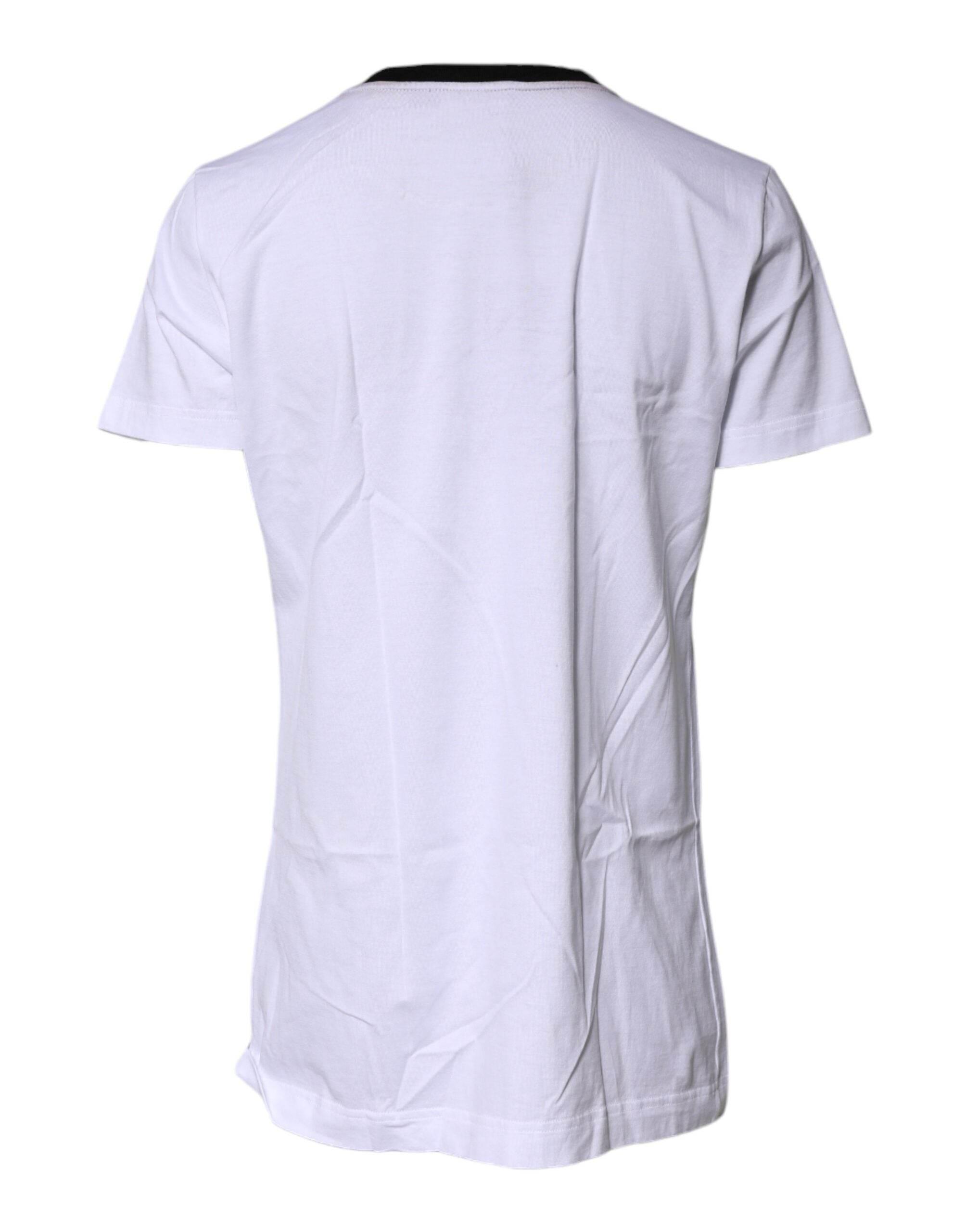 Dolce & Gabbana White Printed Round Neck Top Cotton T-shirt - Hilstor
