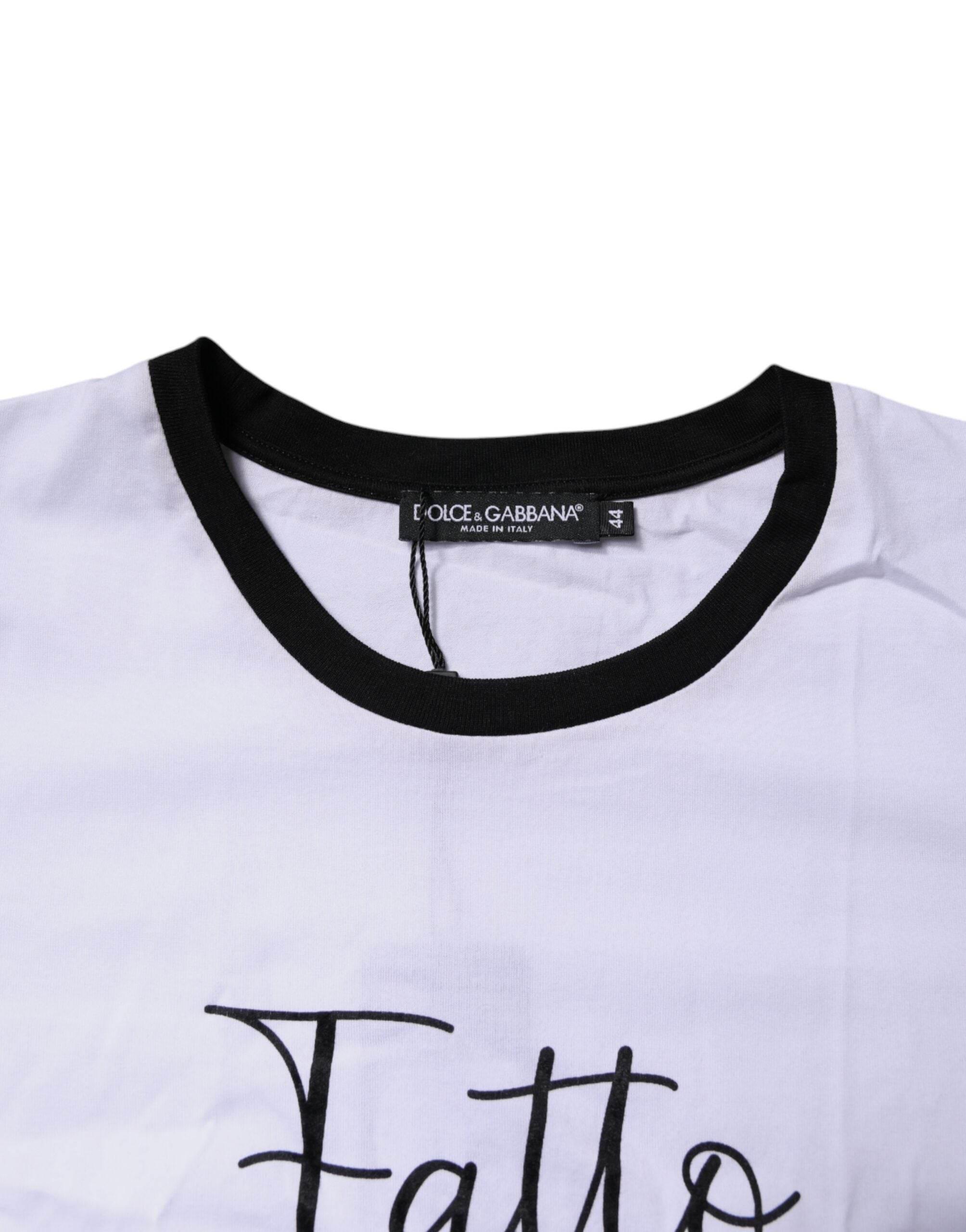 Dolce & Gabbana White Printed Round Neck Top Cotton T-shirt - Hilstor