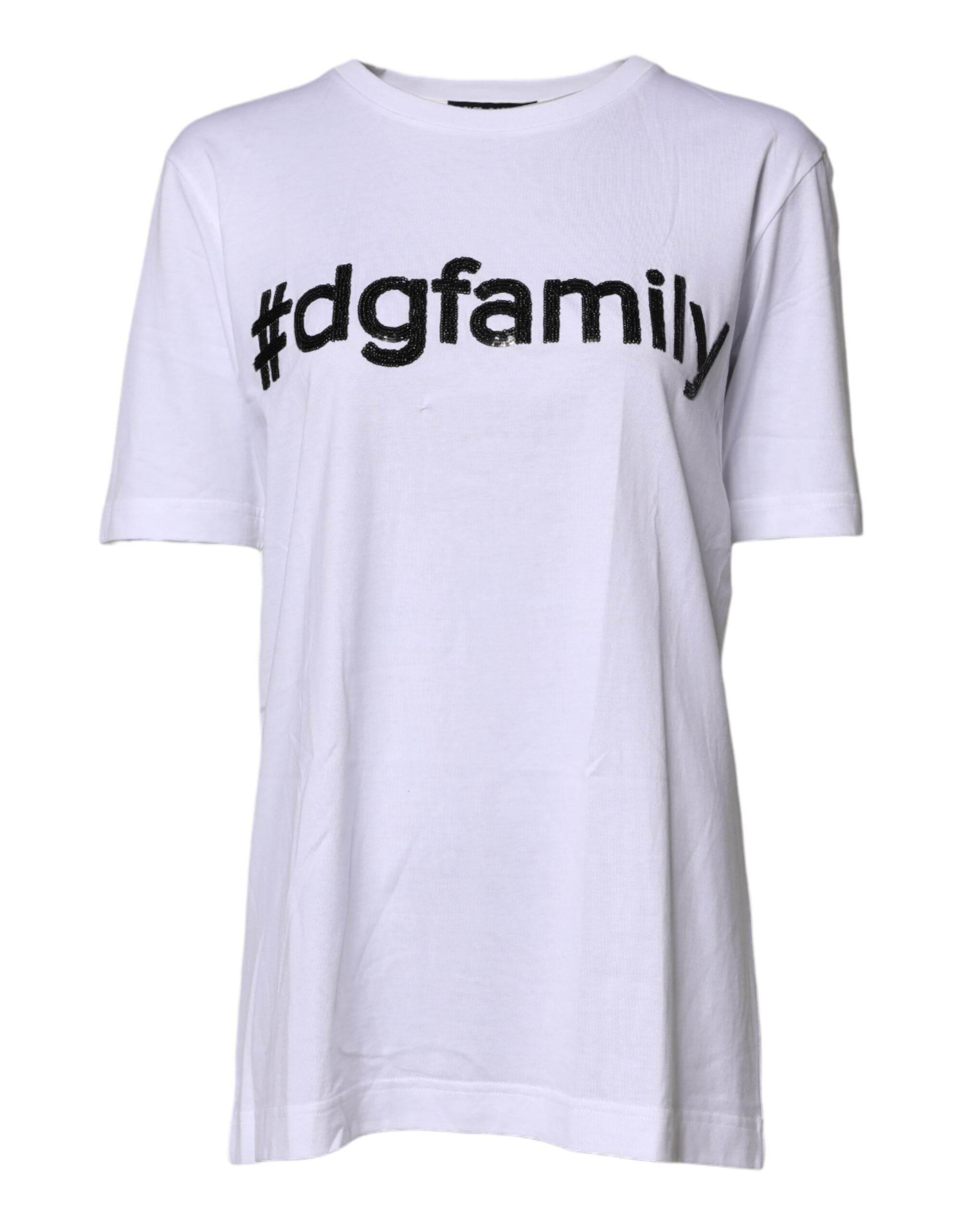 Dolce & Gabbana White #DGFAMILY Embroidery Cotton T-shirt - Hilstor