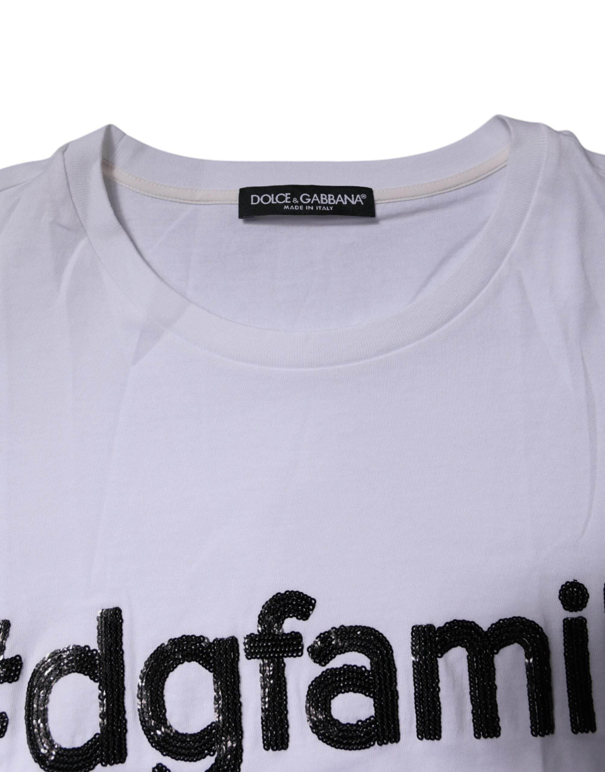 Dolce & Gabbana White #DGFAMILY Embroidery Cotton T-shirt - Hilstor