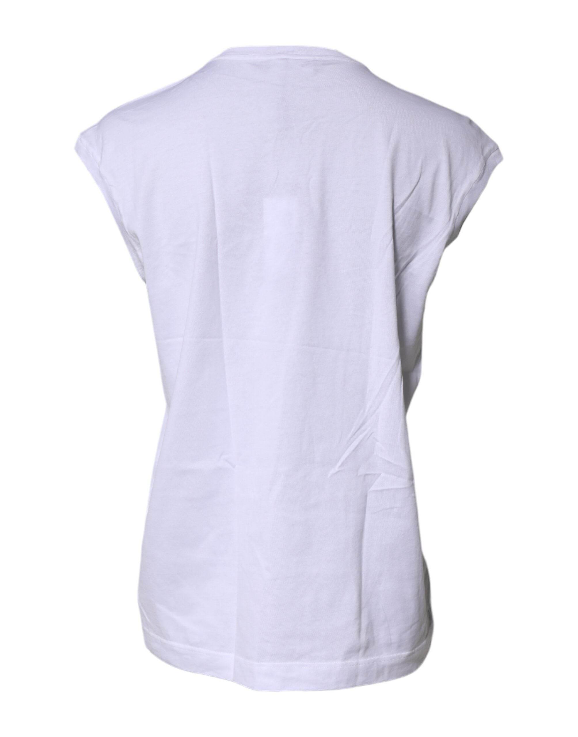 Dolce & Gabbana White Cotton Sleeveless Round Neck Tank Top - Hilstor