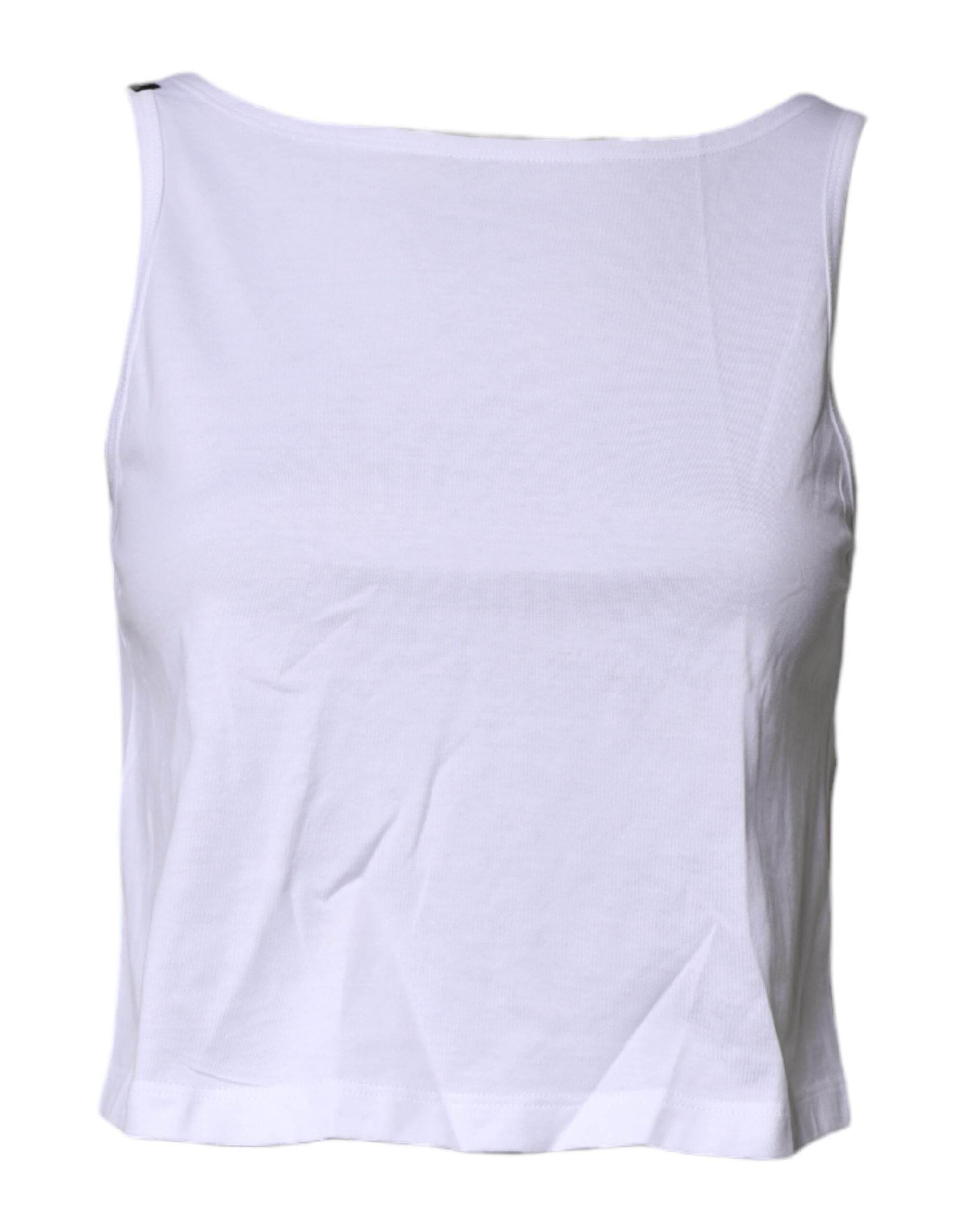 Dolce & Gabbana White Cotton Sleeveless Round Neck Tank Top - Hilstor