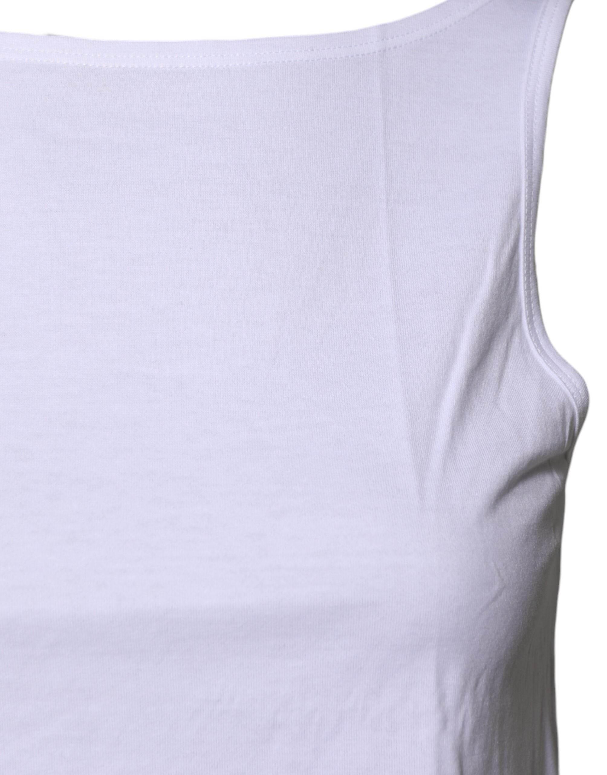 Dolce & Gabbana White Cotton Sleeveless Round Neck Tank Top - Hilstor