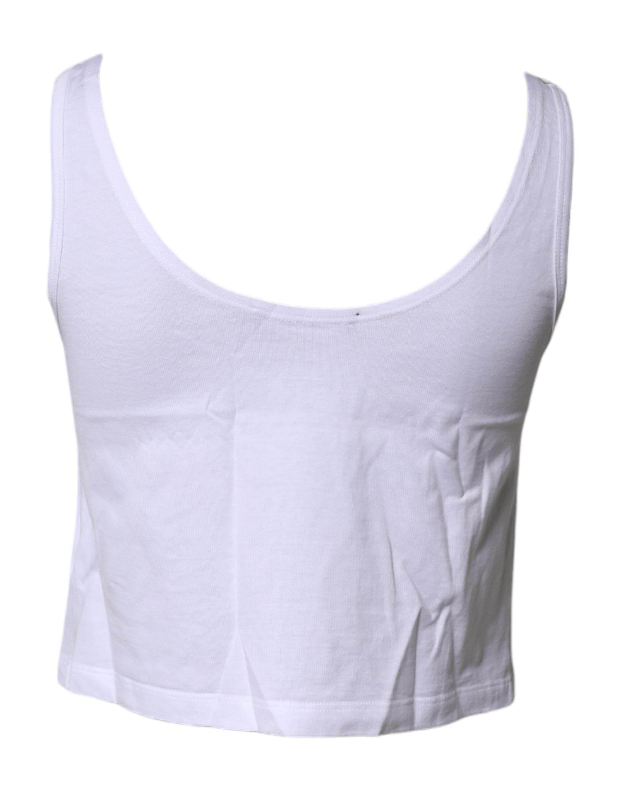 Dolce & Gabbana White Cotton Sleeveless Round Neck Tank Top - Hilstor