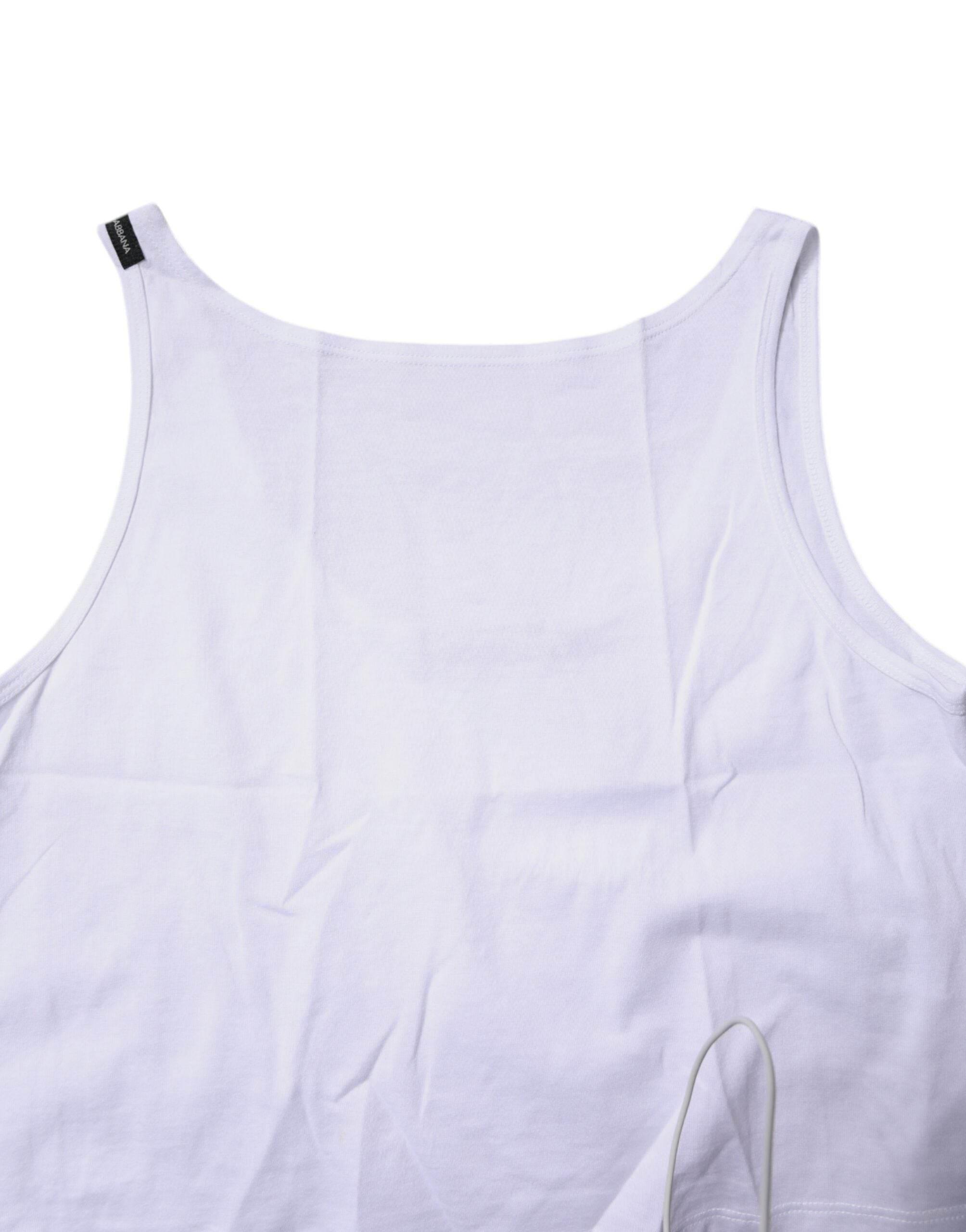 Dolce & Gabbana White Cotton Sleeveless Round Neck Tank Top - Hilstor