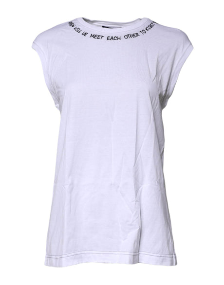 Dolce & Gabbana White Cotton Sleeveless Printed Tank T-shirt - Hilstor