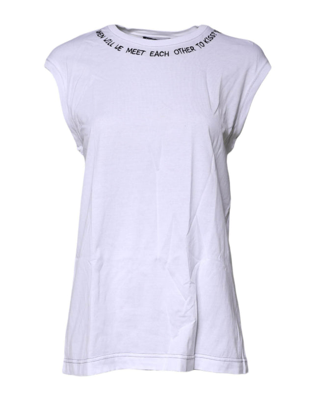 Dolce & Gabbana White Cotton Sleeveless Printed Tank T-shirt - Hilstor