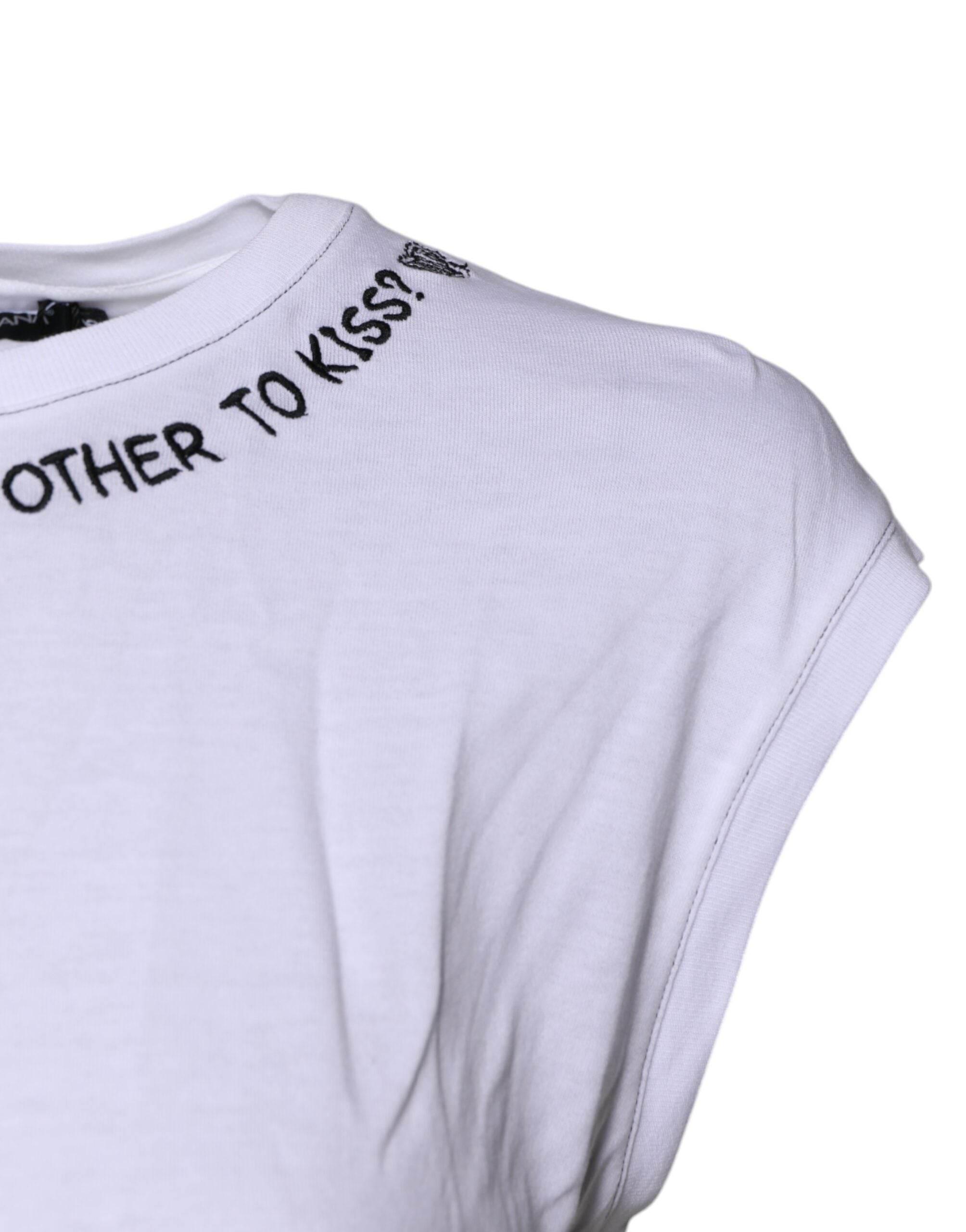Dolce & Gabbana White Cotton Sleeveless Printed Tank T-shirt - Hilstor