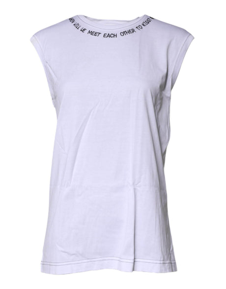 Dolce & Gabbana White Cotton Sleeveless Printed Tank T-shirt - Hilstor