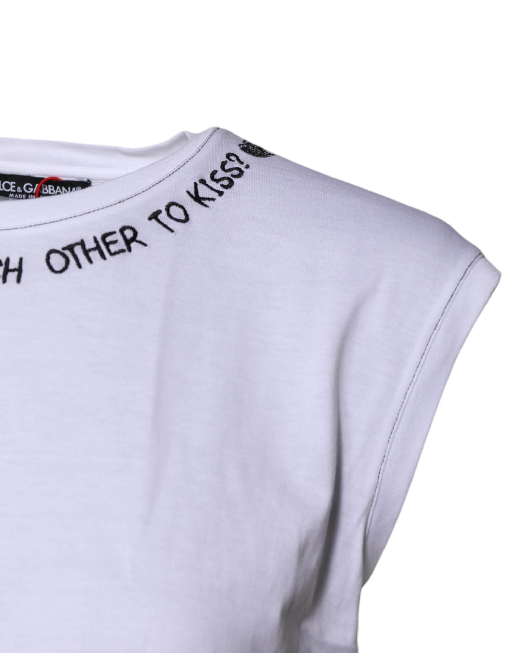 Dolce & Gabbana White Cotton Sleeveless Printed Tank T-shirt - Hilstor