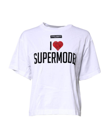 Dolce & Gabbana White Printed Round Neck Top Cotton T-shirt - Hilstor