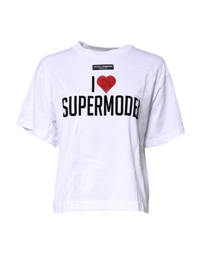Dolce & Gabbana White Printed Round Neck Top Cotton T-shirt - Hilstor